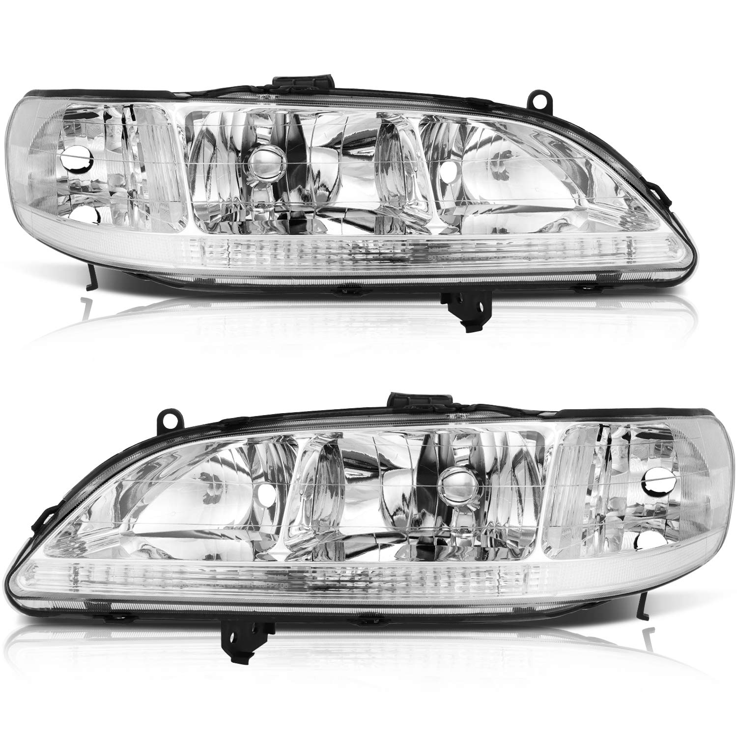 LSAILON Headlight Assembly Replacement for Honda Accord 1998-2002 - Chrome Housing, Clear Reflector & Lens (Driver & Passenger Side) 33101S84A02 33151S84A01 - Perfect for Night Driving & Foggy Conditions