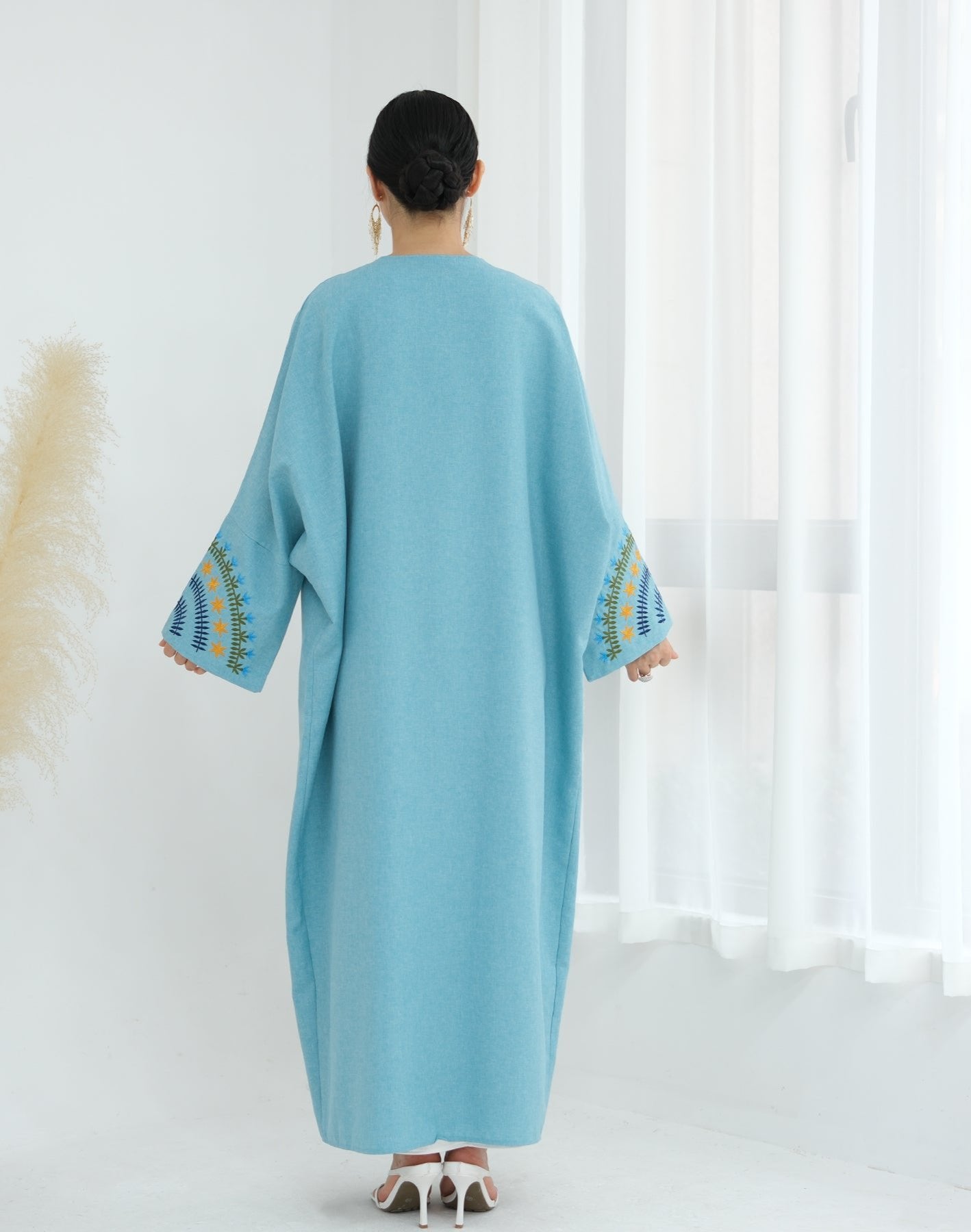 Carin Embroidered Kimono Duster Jacket - Duck Blue | Lightweight Cover-Up for Women | Perfect for Beach, Vacation & Boho Outfits