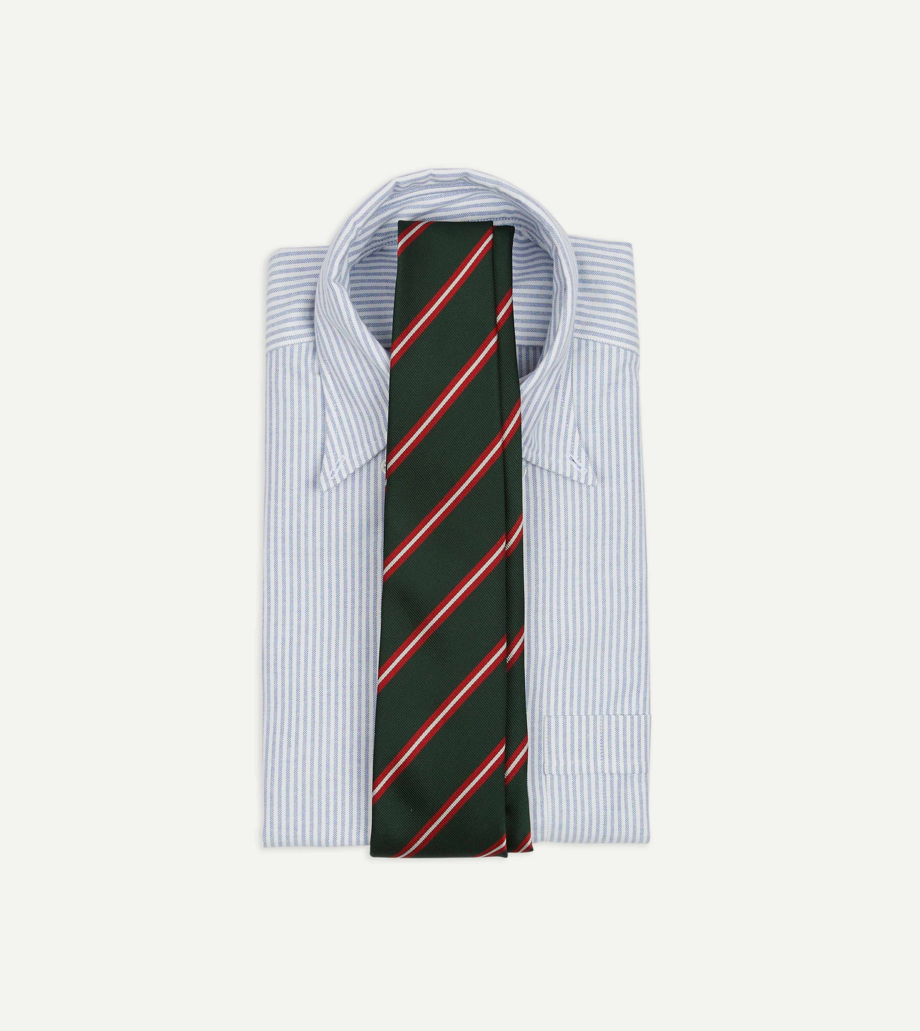 Green, Red & Ecru Striped Silk-Tipped Necktie for Men - Elegant Formal Wear for Weddings, Business Meetings & Special Occasions
