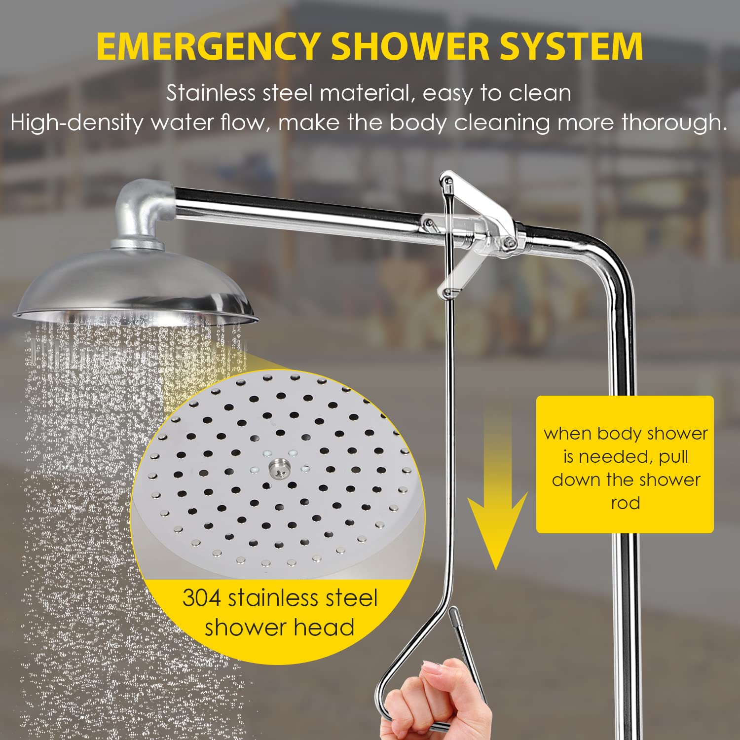 CGOLDENWALL 304 Stainless Steel Emergency Shower & Eyewash Station Combo - ANSI Compliant Safety Equipment with NPT Thread & Eyewash Sign - Ideal for Laboratories, Factories & Chemical Workplaces