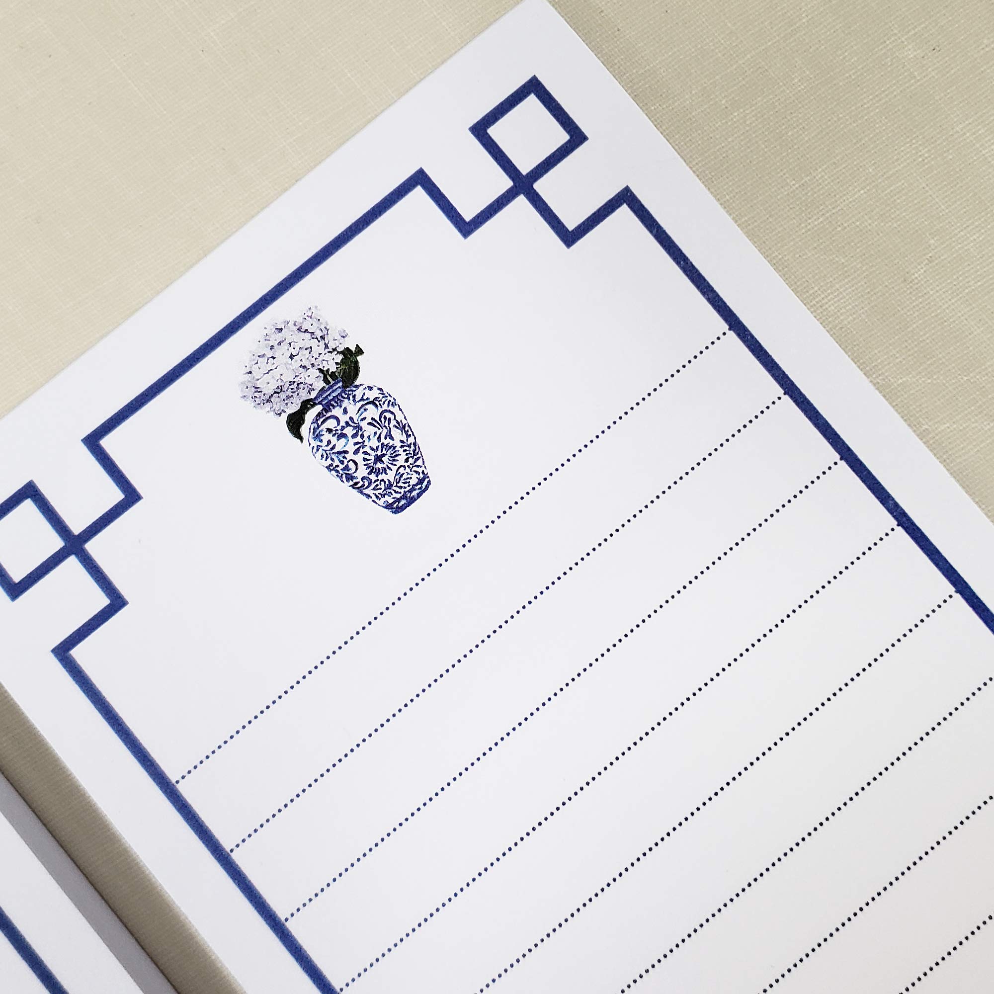 Blue & White Refrigerator Notepads Set of 2 - Elegant Ming Vase Floral Design with Fretwork Frame - Perfect for Kitchen Grocery Lists, Reminders & Home Organization