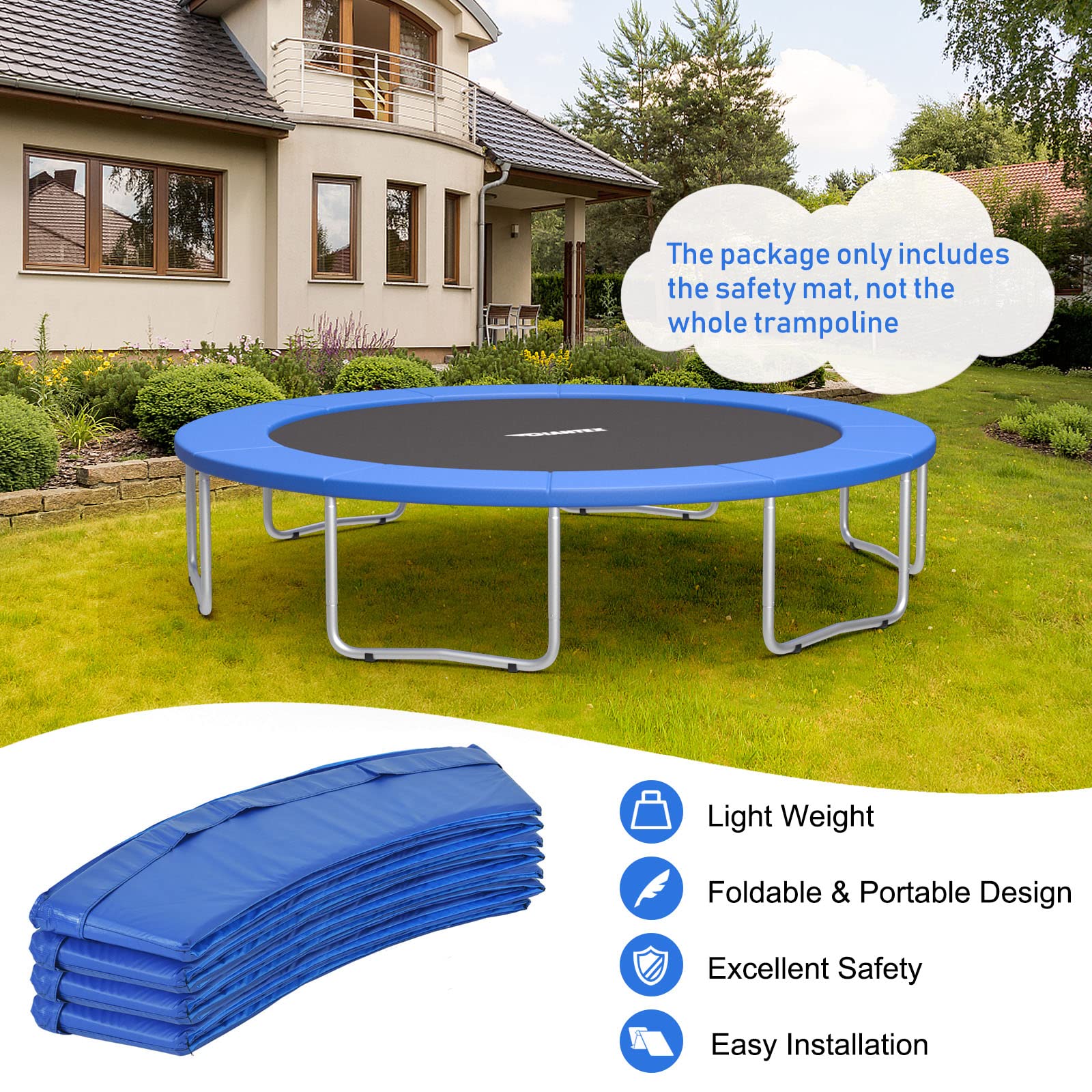 Giantex 8Ft 10Ft 12Ft 14Ft 15Ft 16Ft Trampoline Safety Pad - Heavy Duty Tear-Resistant Edge Cover with Spring Protection - All Weather Replacement Jumping Mat for Outdoor Backyard Play & Exercise