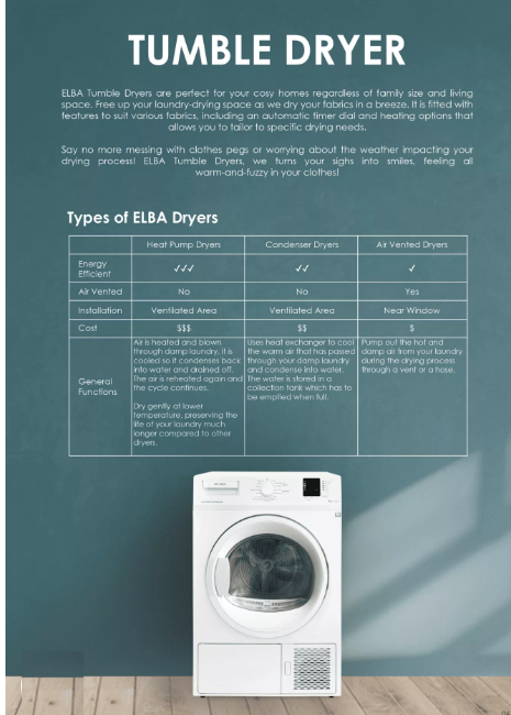 Elba EBD 750 V 7kg Air Vented Dryer - Compact & Energy Efficient Clothes Dryer for Small Homes & Apartments - Perfect for Laundry Rooms, Basements & Tight Spaces