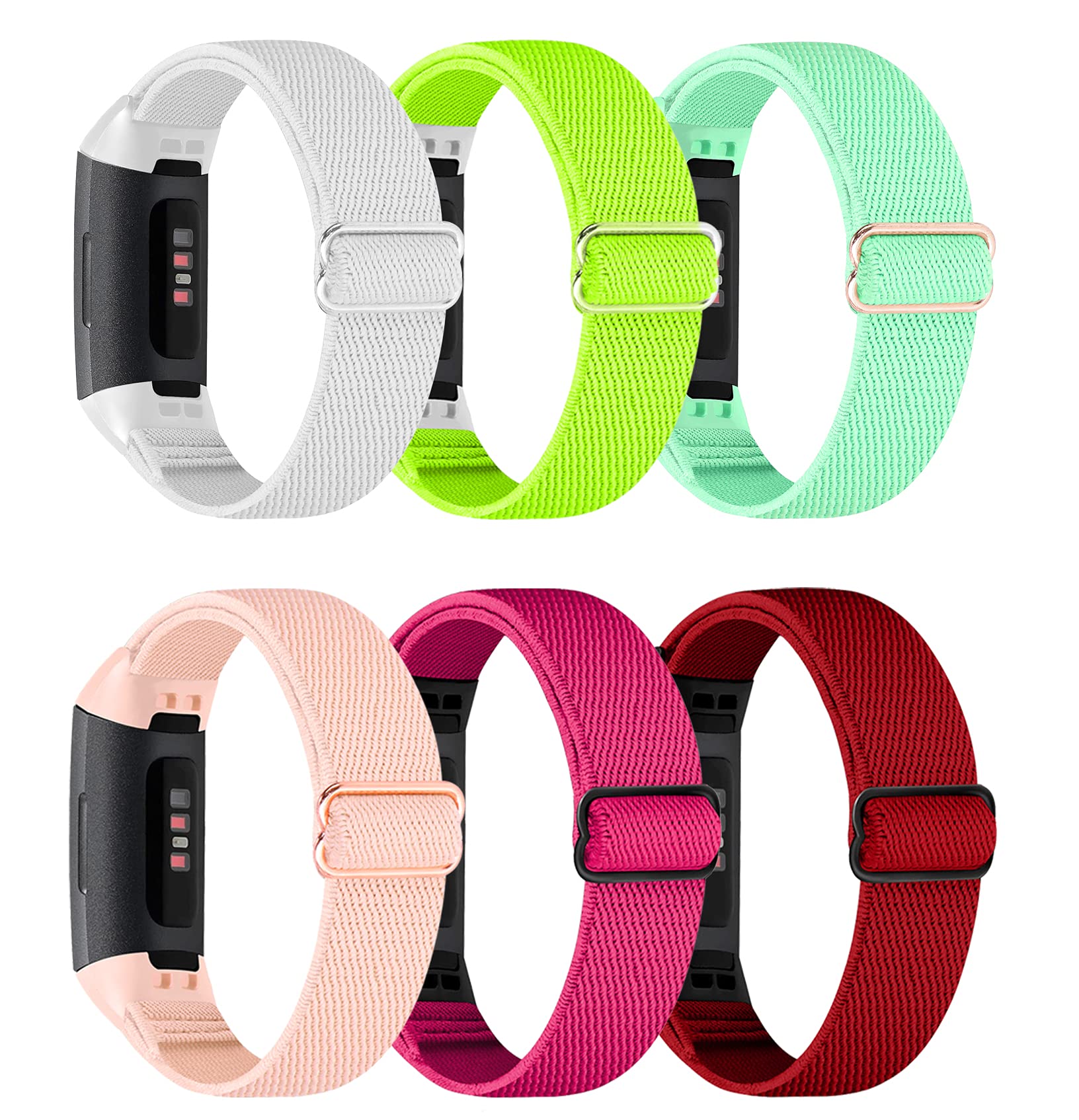 6 Pack Adjustable Nylon Braided Replacement Bands for Fitbit Charge 4/Charge 3/Charge 4 SE - Sport Solo Loop Wristbands for Workout, Running & Daily Wear