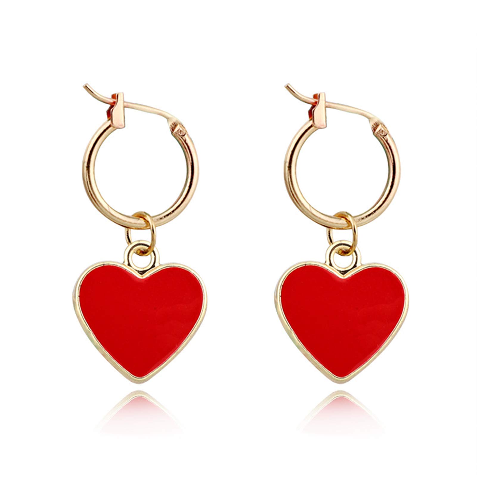 14K Gold Plated Huggie Hoop Earrings with CZ Stones & Red Heart - Tiny Small Initial Huggies Ear Cuffs for Women & Girls - Perfect for Everyday Wear, Date Nights & Gifts