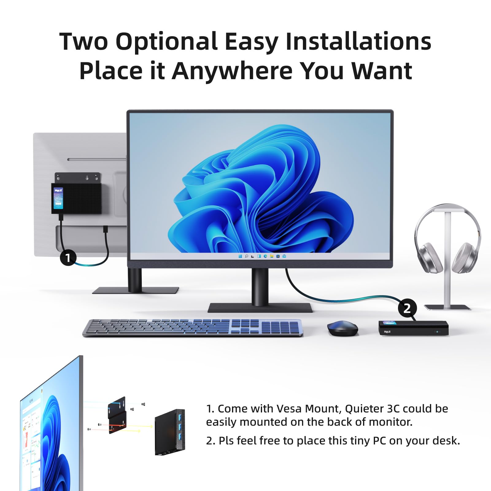 MeLE Quieter3C Fanless Mini PC - Intel Celeron N5105, 8GB RAM 128GB SSD, Windows 11 Pro, 4K Triple Display, Dual HDMI, WiFi 5, BT5.1, Ethernet - Compact Desktop Computer for Home Office, Digital Signage & Media Center