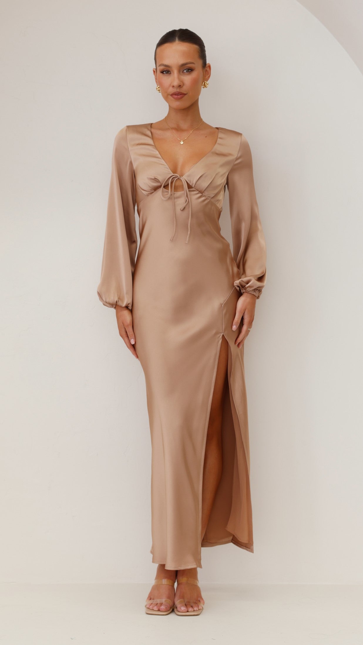 Brigitte Maxi Dress in Latte - Elegant Long Flowy Dress for Women, Perfect for Summer, Beach, Parties & Special Occasions