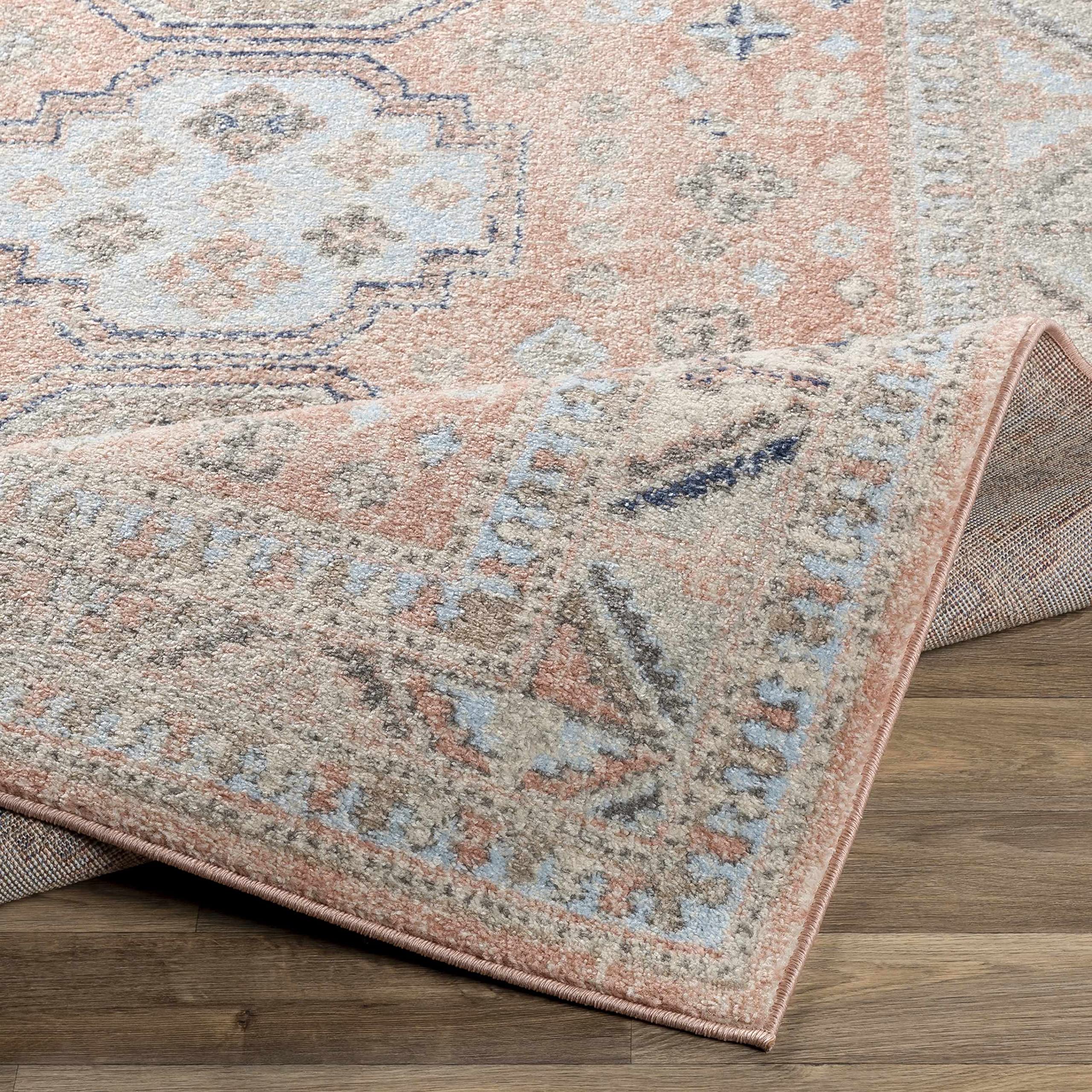 Hauteloom Mantador Traditional Area Rug for Living Room & Bedroom - Soft Gray, Beige, Blue - 6'7