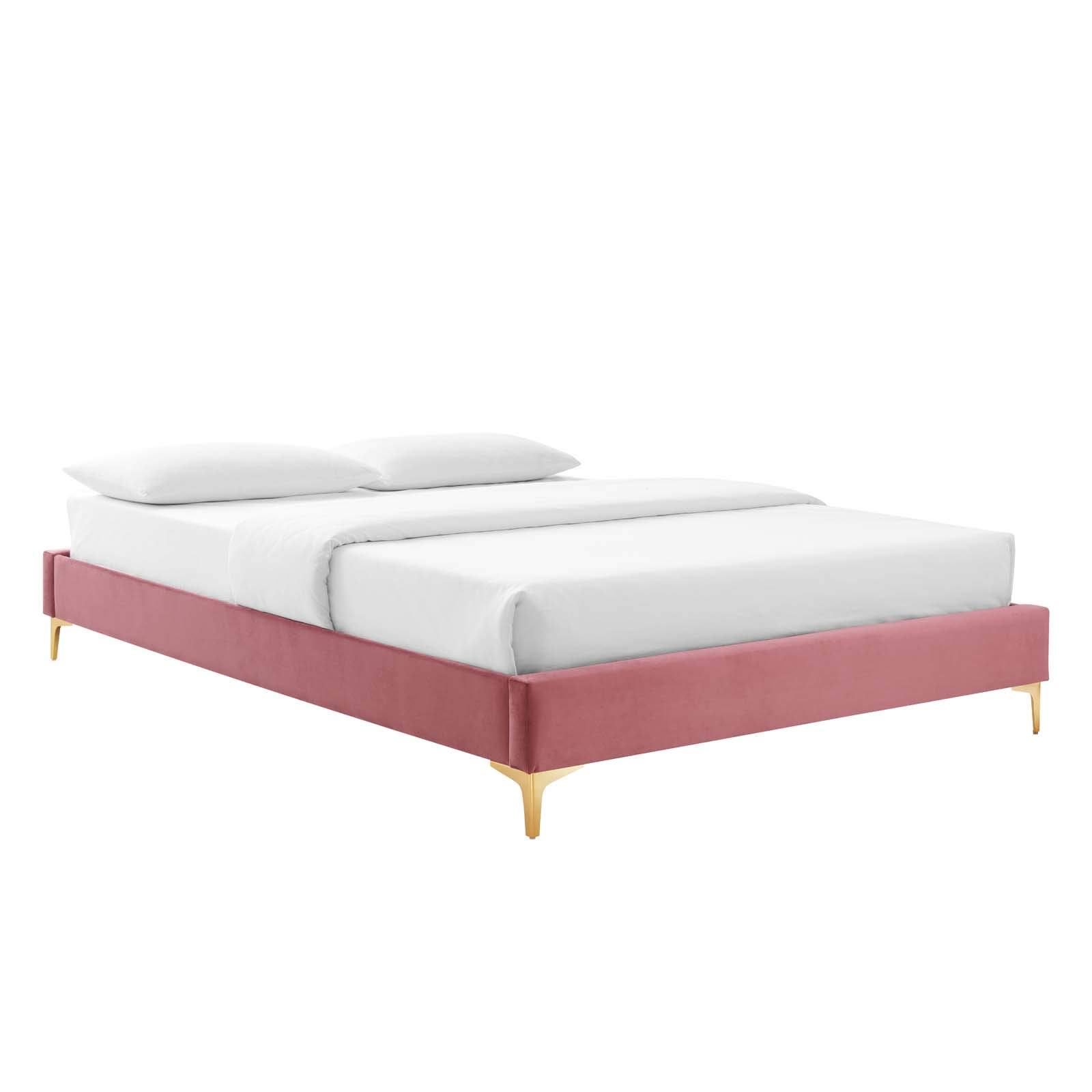 Modway MOD-6275-DUS Sutton Queen Size Bed Frame with Performance Velvet Upholstery in Dusty Rose - Luxurious Bedroom Furniture for Modern Home Decor