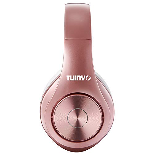 TUINYO Wireless Bluetooth Headphones Over Ear with Deep Bass, 40H Playtime, Soft Memory-Protein Earmuffs, Built-in Mic for PC/Phone/TV - Rose Gold | Perfect for Workouts, Travel & Home Entertainment
