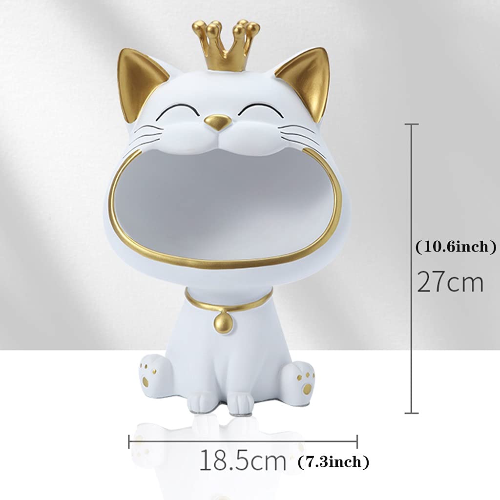 Lucky Cat Key Storage Box - Cute Animal Key Holder Bowl for Keys, Jewelry, Coins & Phone - Home & Office Desktop Organizer - Perfect for Bedroom, Living Room, Entryway (Pink)