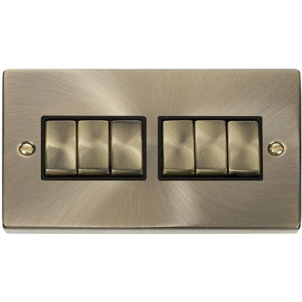 Vintage Brass 6-Gang Light Switch Plate Cover - Click Deco VPAB416BK - Perfect for Home Renovation & Victorian Style Decor