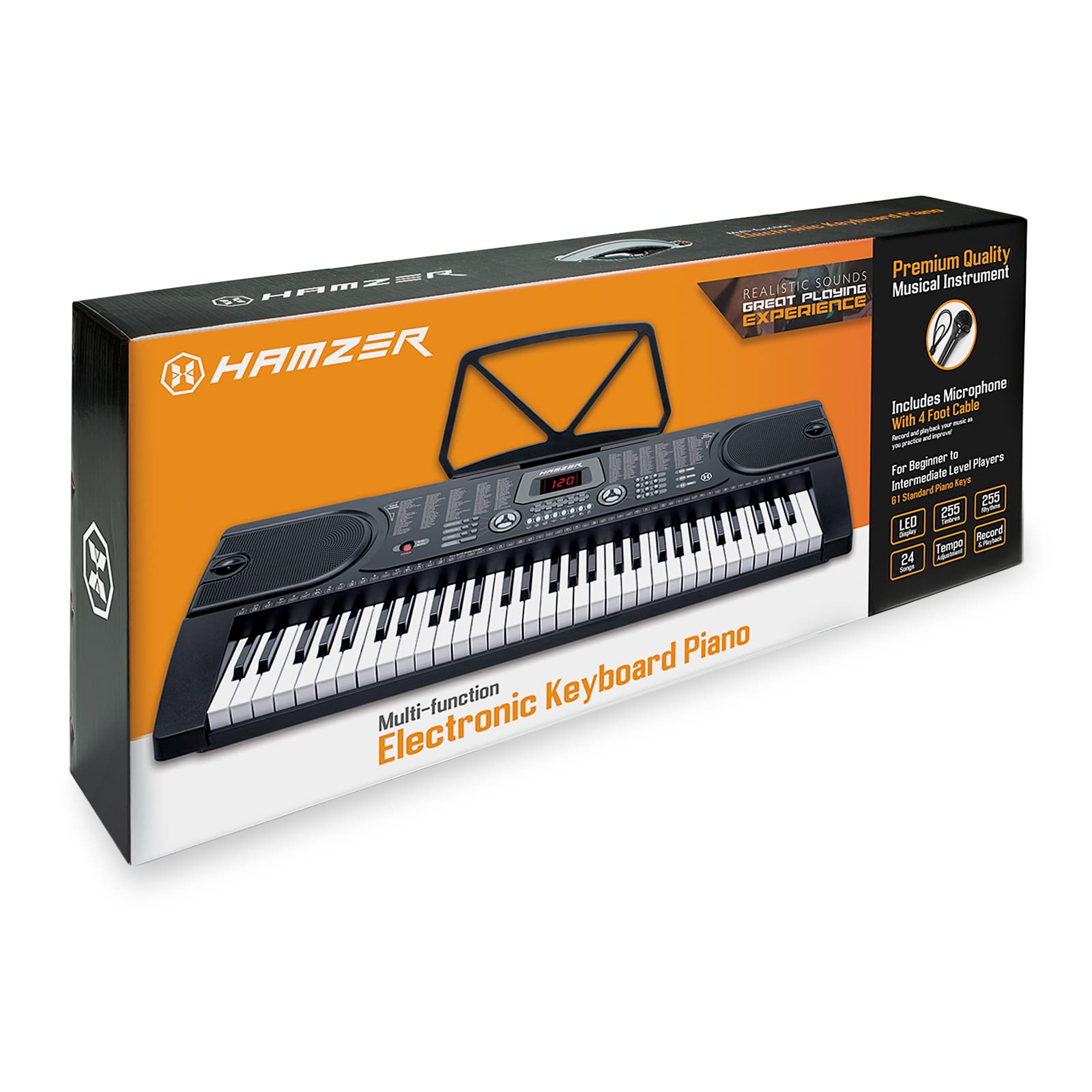 Hamzer 61-Key Electronic Keyboard Piano Set with Built-In Speakers, Stand, Bench, Headphones & Microphone - Complete Beginner Piano Kit for Kids & Adults | Home Practice, Music Lessons & Live Performances