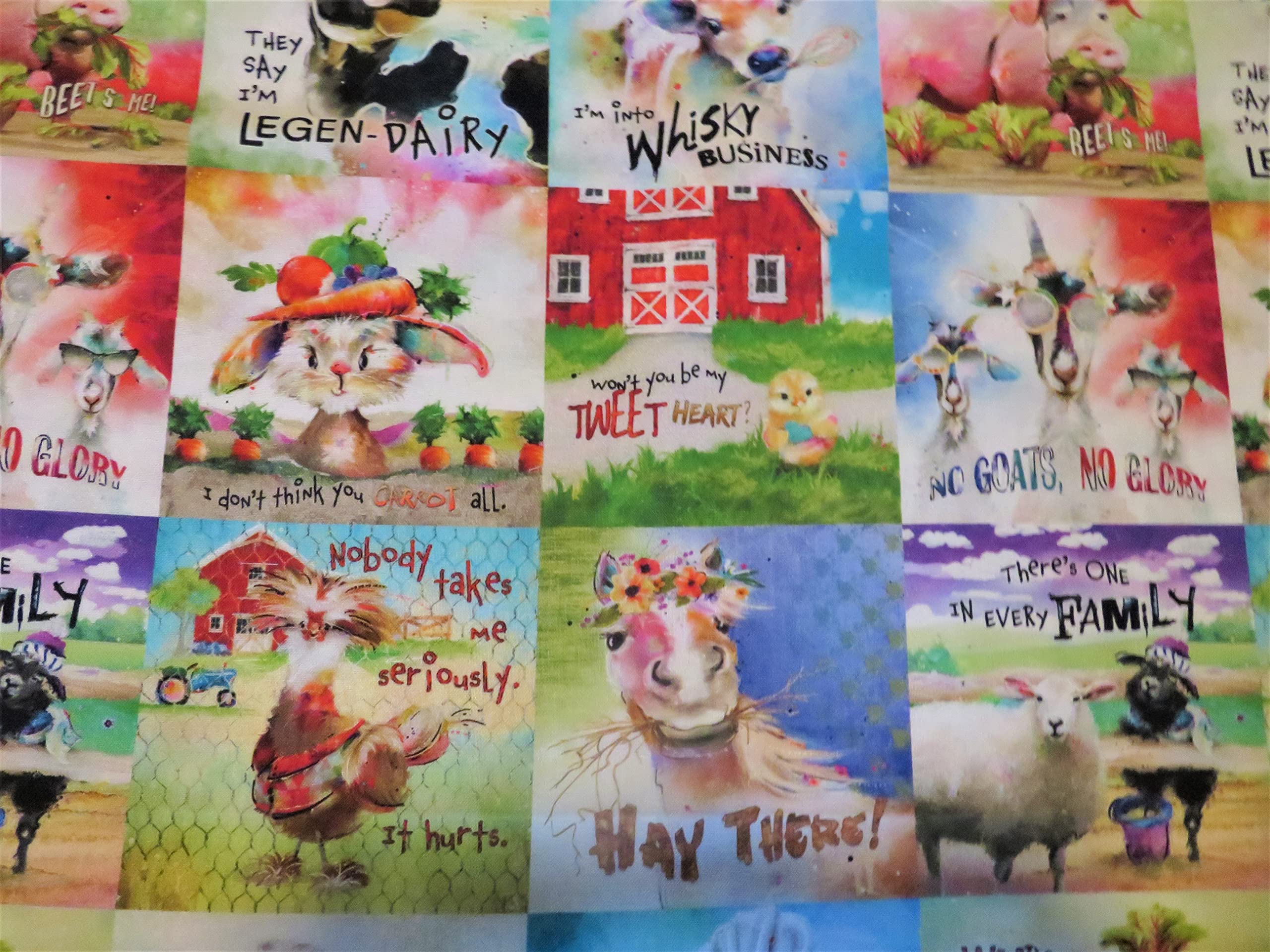 Funny Farm Animal Patches Cotton Fabric by 3 Wishes - Perfect for DIY Crafts, Quilting, and Sewing Projects
