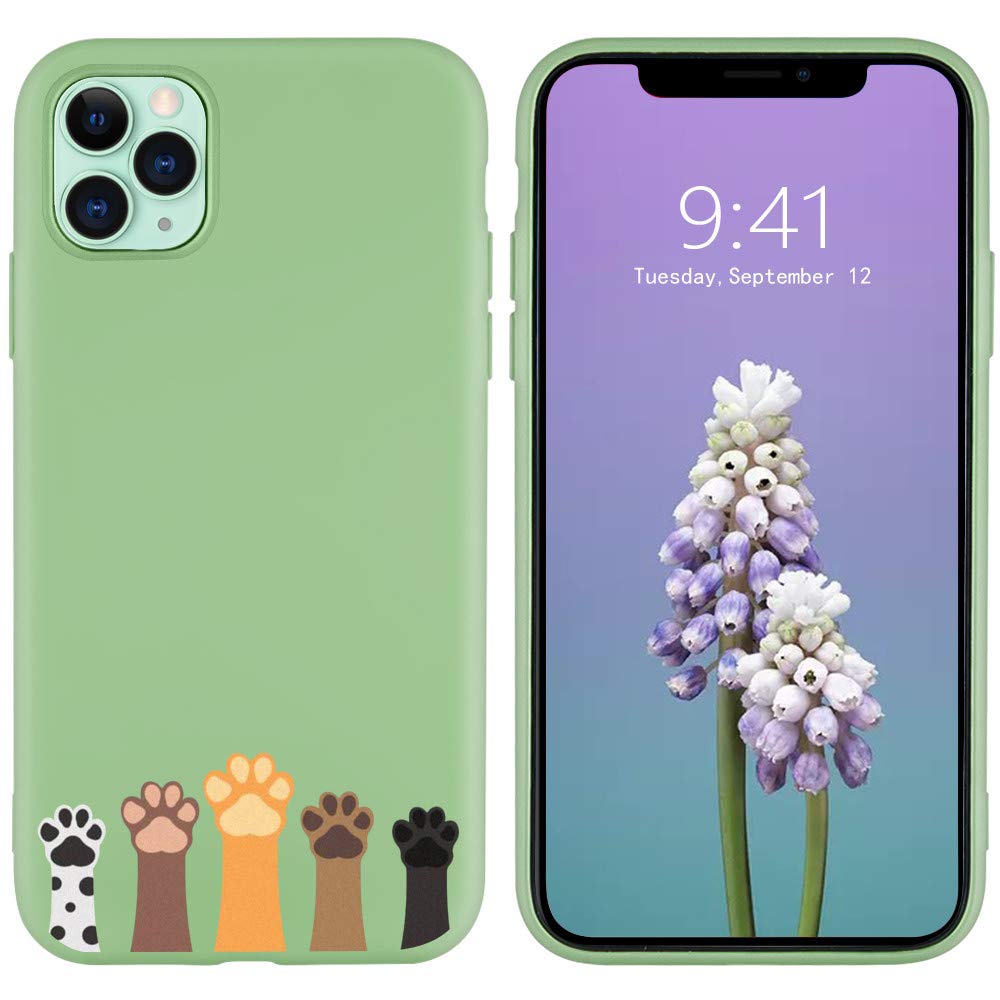 JOYLAND Mustard Green iPhone 13 Mini Case - Cute Cats & Dog Paws Pattern Soft Silicone Cover with Flexible TPU Bumper | Perfect for Everyday Use, Gift Giving & Pet Lovers