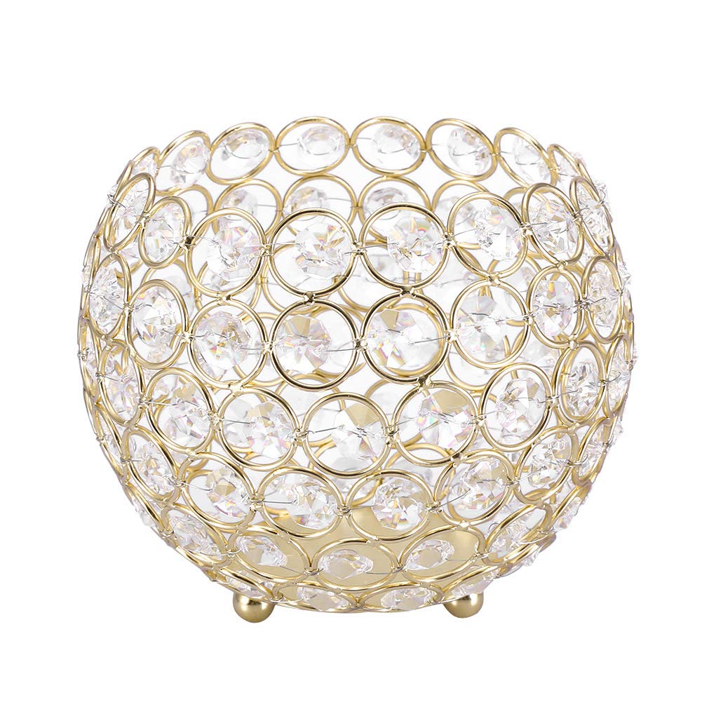 Elegant Gold Crystal Tea Light Candle Holders - 15cm Diameter Decorative Candelabra for Weddings, Table Centerpieces & Home Decor | Perfect for Romantic Dinners, Spa Nights & Holiday Celebrations