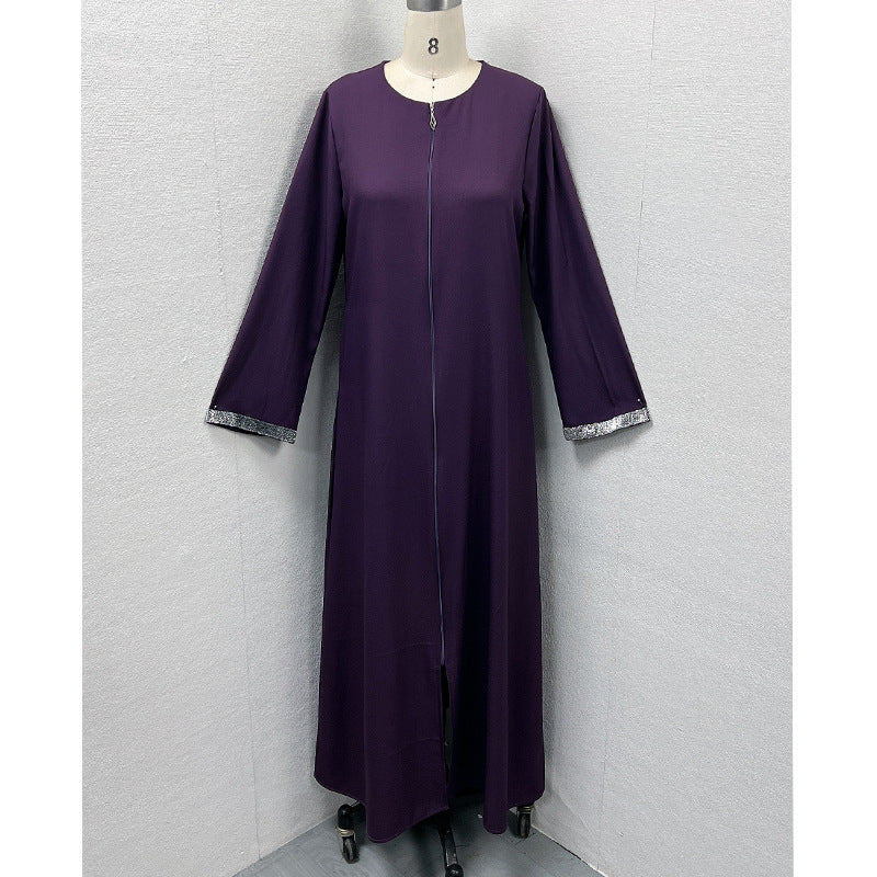Elegant Modest Zipper Cardigan Robe for Women - Soft Long Sleeve Open Front Cover Up - Perfect for Home, Lounge & Prayer Wear