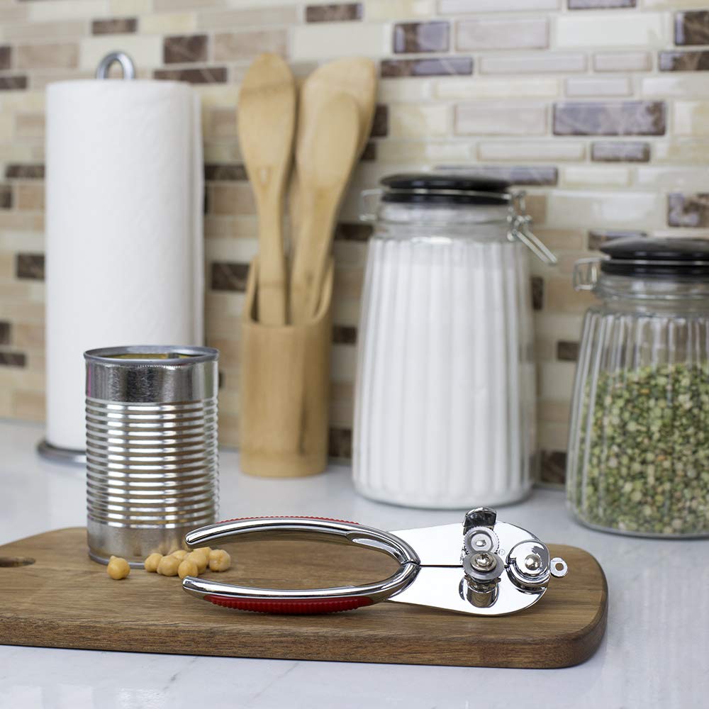 Premium Zinc Can Opener with Ergonomic Rubber Grip - Smooth & Safe Kitchen Tool for Camping, Emergency Kits & Everyday Use