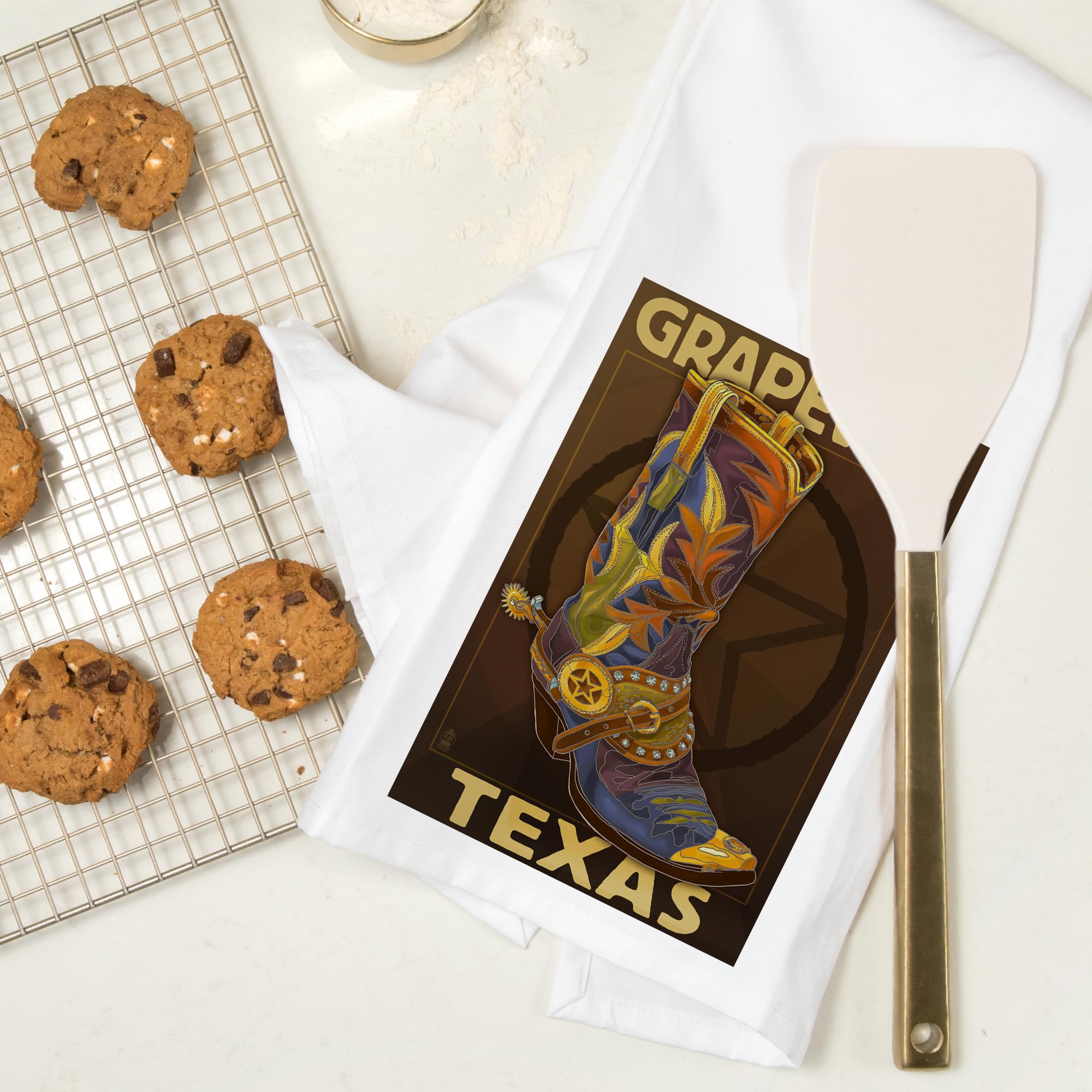 Lantern Press Grapevine Texas Boot and Star Cotton Tea Towel - 100% Cotton Decorative Hand Towel for Kitchen, Home Decor & Gift - Perfect for Drying Dishes, Farmhouse Decor, and Country Style Kitchens