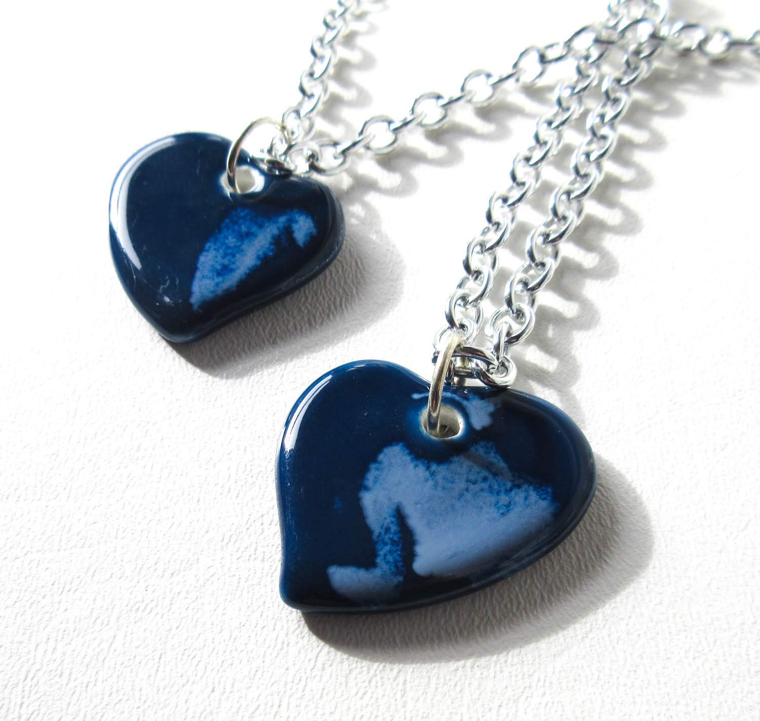 Blue Ceramic Heart Necklace with Silver Tone Chain - Elegant Jewelry Gift for Women, Perfect for Valentine's Day, Anniversary & Everyday Wear