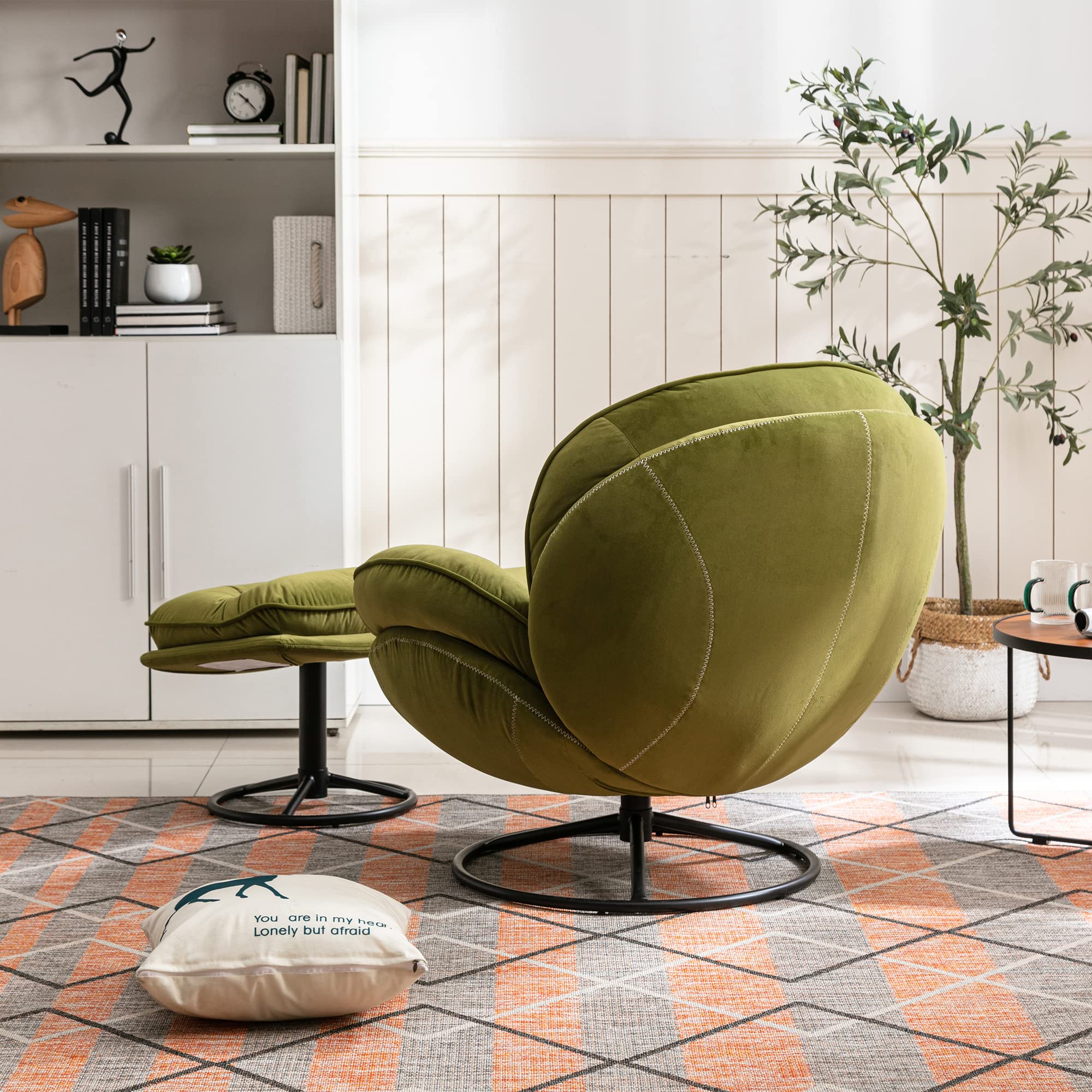 Velvet Swivel Accent Lounge Chair with Ottoman - Modern Cozy Living Room Chair for TV Watching, Reading & Relaxing - Upholstered Lazy Sofa & Chase Lounger for Bedroom, Living Room & Reading Nook (Green)