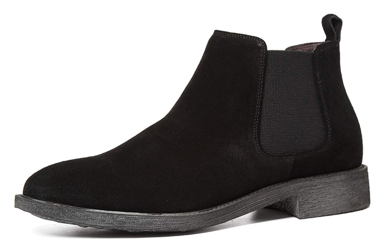 Santimon Men's Chelsea Ankle Boots - Suede Casual Boots for Men in Black & Orange | Comfortable Slip-On Shoes for Work, Outdoor & Daily Wear