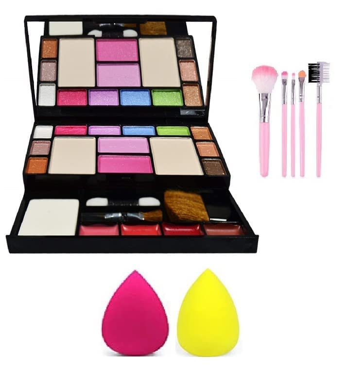 TYA Women's & Girls Makeup Kit with 5 Pcs Brushes & 2 Pcs Blender Puffs - 8-Piece Multicolor Cosmetic Set for Makeup Lovers | Perfect for Parties, Prom, Halloween & Everyday Glam