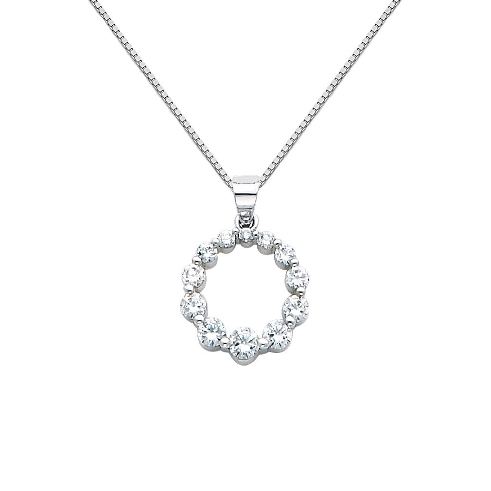 14K White Gold Circle of Life CZ Pendant Necklace with 0.7mm Box Chain - Elegant Jewelry Gift for Women, Perfect for Anniversaries, Birthdays & Special Occasions