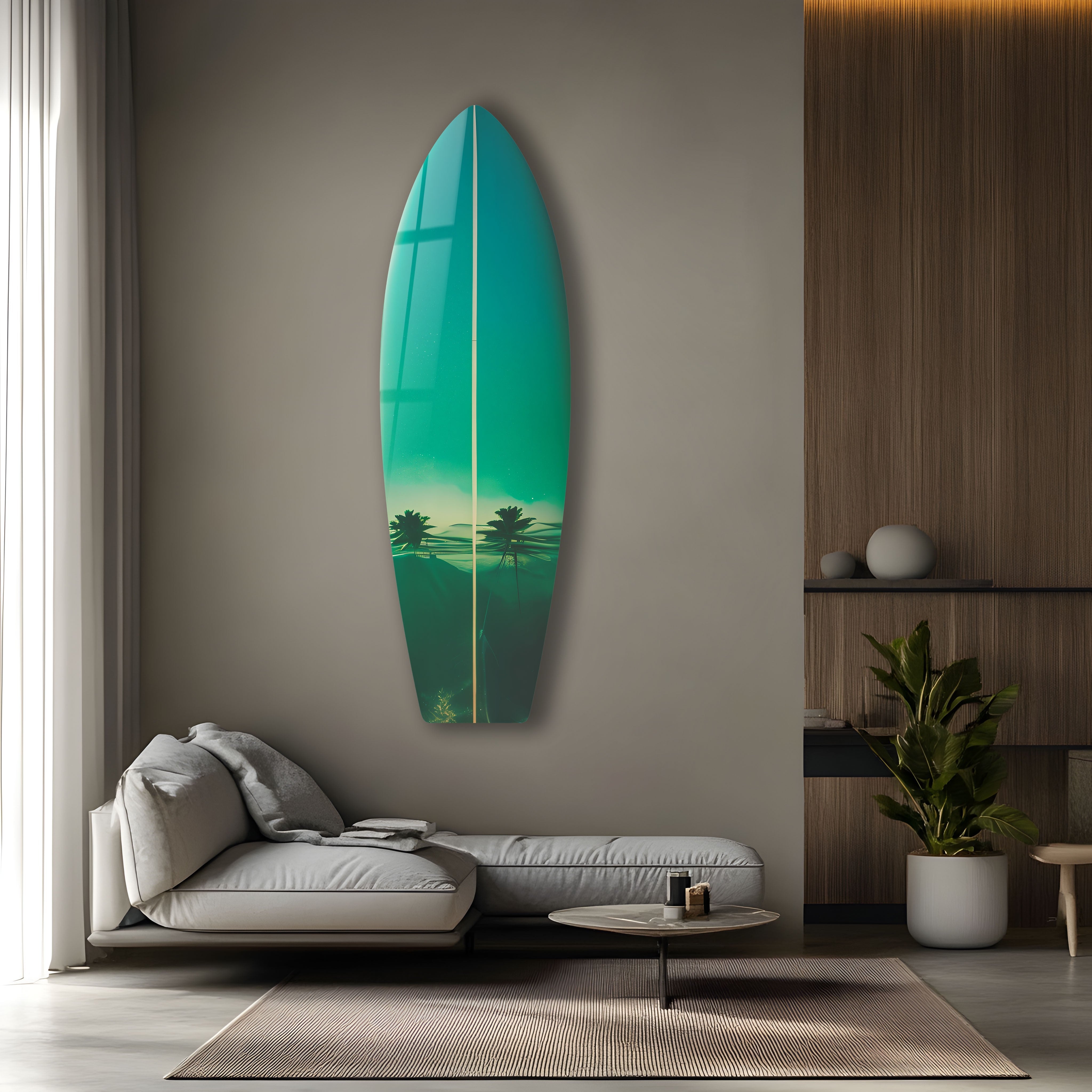 Blue Sky Surfboard Wall Art Decor - Ocean Themed Coastal Home Decor for Beach House, Living Room, Bedroom & Office