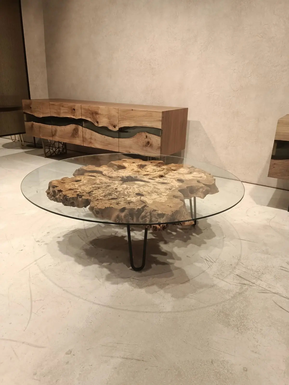 Handcrafted Olive Wood Rustic Coffee Table with Tempered Glass Top - Perfect for Living Room, Farmhouse & Modern Home Decor