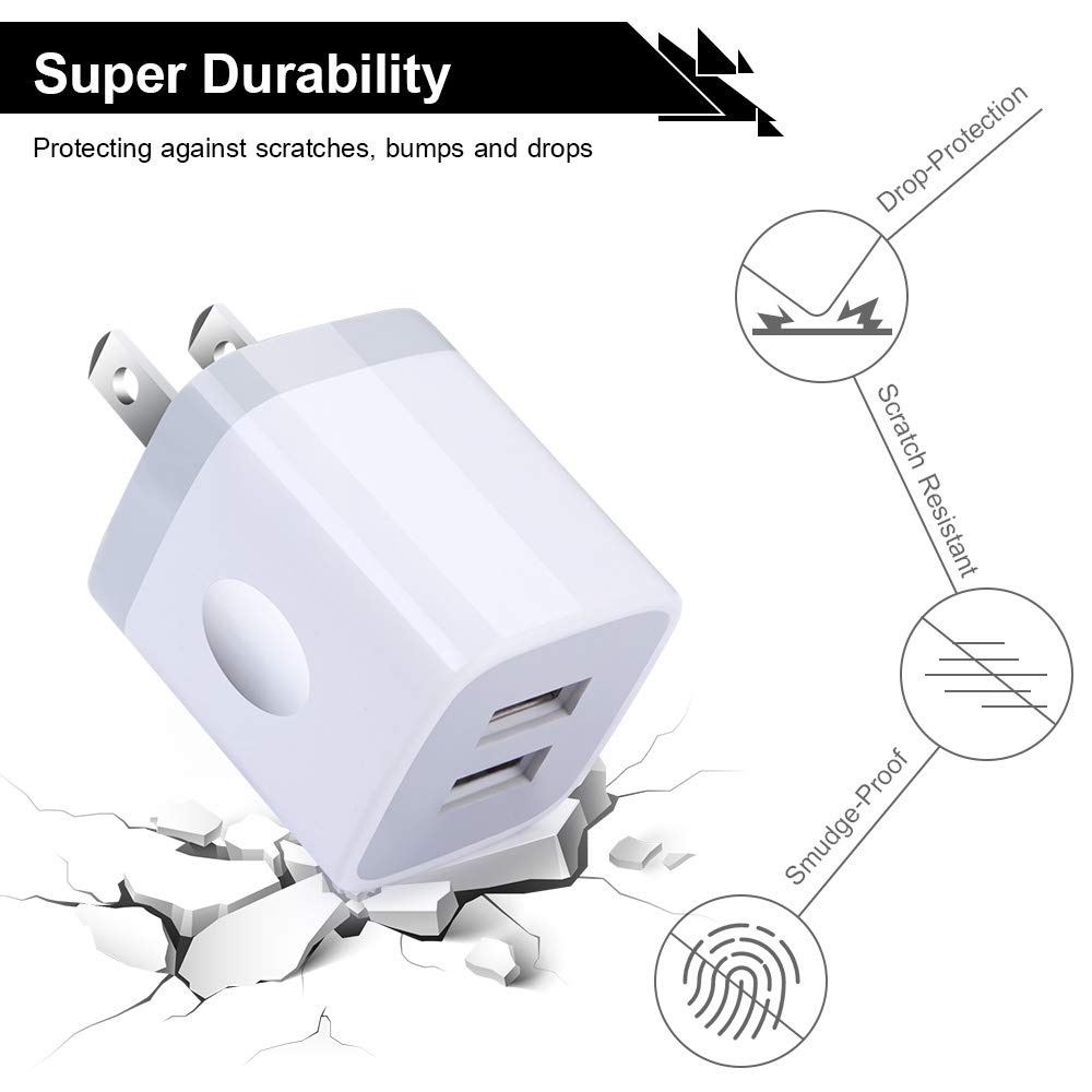 4-Pack USB Wall Charger Cube - 2 Port 2.1A Fast Charging Block with 5V Power Adapter for iPhone 16/15/14/13/12/11 Pro Max/XS/XR/8/7 Plus, iPad & Samsung Galaxy - Perfect for Home, Office & Travel Charging Station