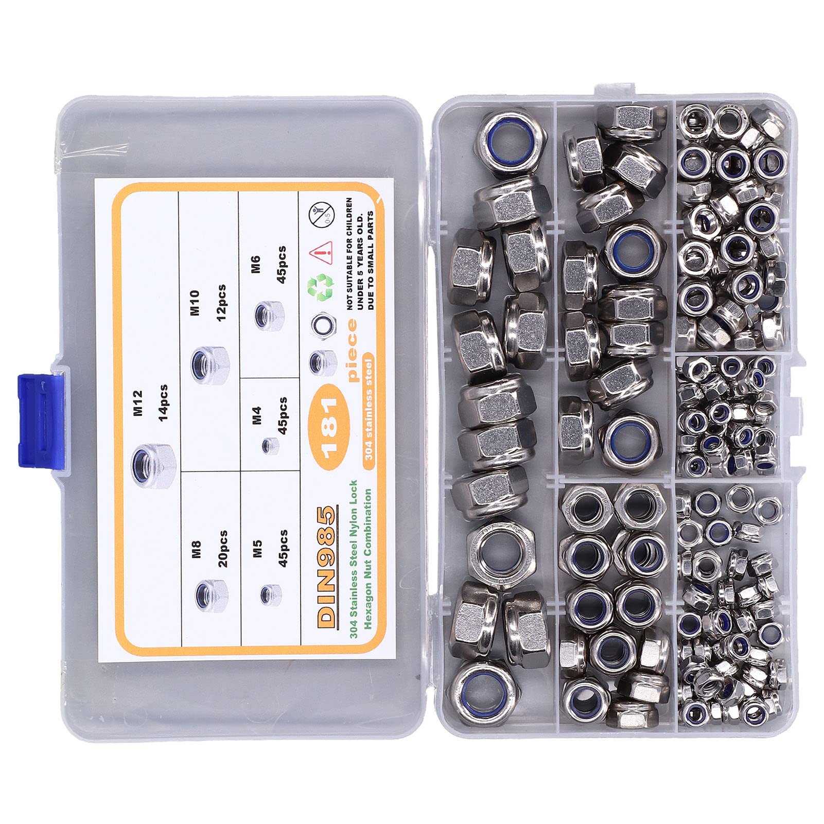 Stainless Steel Lock Nuts with Nylon Insert - 6 Sizes, High Hardness & Lightweight for Folding Beds, Electrical Machinery - Secure Fastening for Furniture, Appliances & DIY Projects