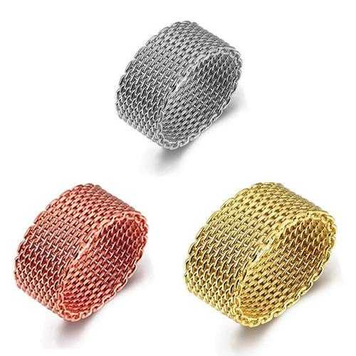 18K Gold Plated, Rose Gold & 925 Silver Mesh Rings for Women - Elegant Stackable Rings for Everyday Wear, Gift Giving & Special Occasions