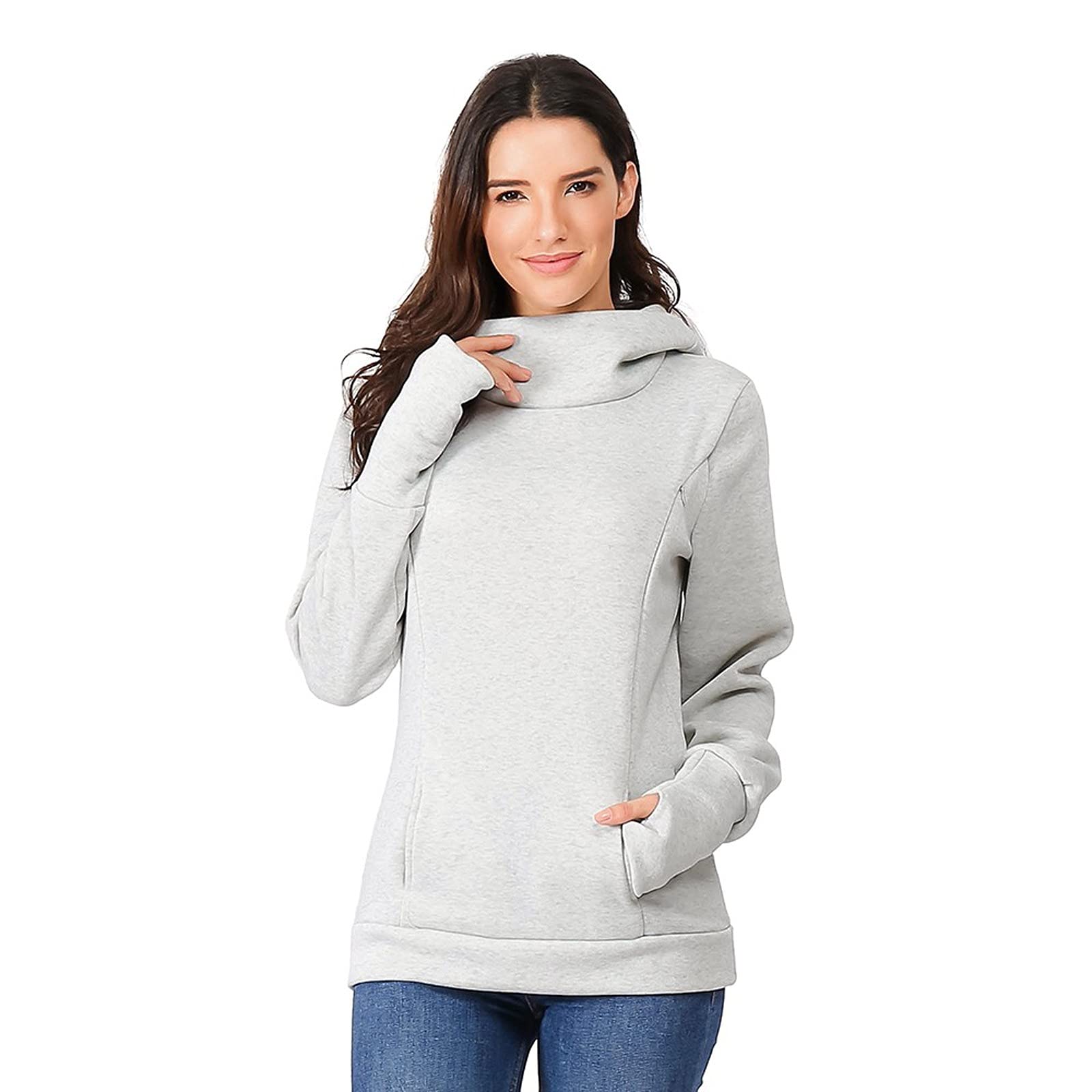 Women's Maternity Hoodie - Long Sleeve Breastfeeding Sweatshirt with Hood - Comfortable Office Wear for Pregnant Women - Perfect for Work, Nursing & Everyday Comfort