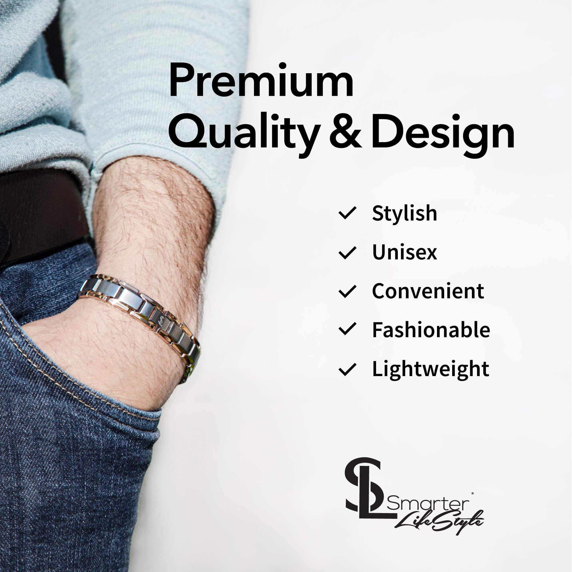 Elegant Titanium Magnetic Bracelet for Men & Women - Adjustable Sizing with Tool (Silver & Rose Gold) | Perfect Fit for Daily Wear, Work & Special Occasions