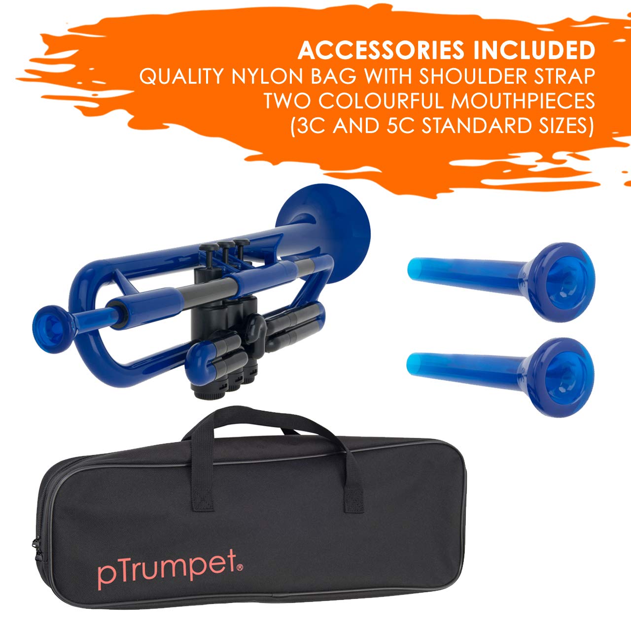 pBone PTRUMPET1B Blue Plastic Trumpet - Lightweight & Durable Musical Instrument for Beginners, Students & Travel - Perfect for School Bands, Practice & Outdoor Performances