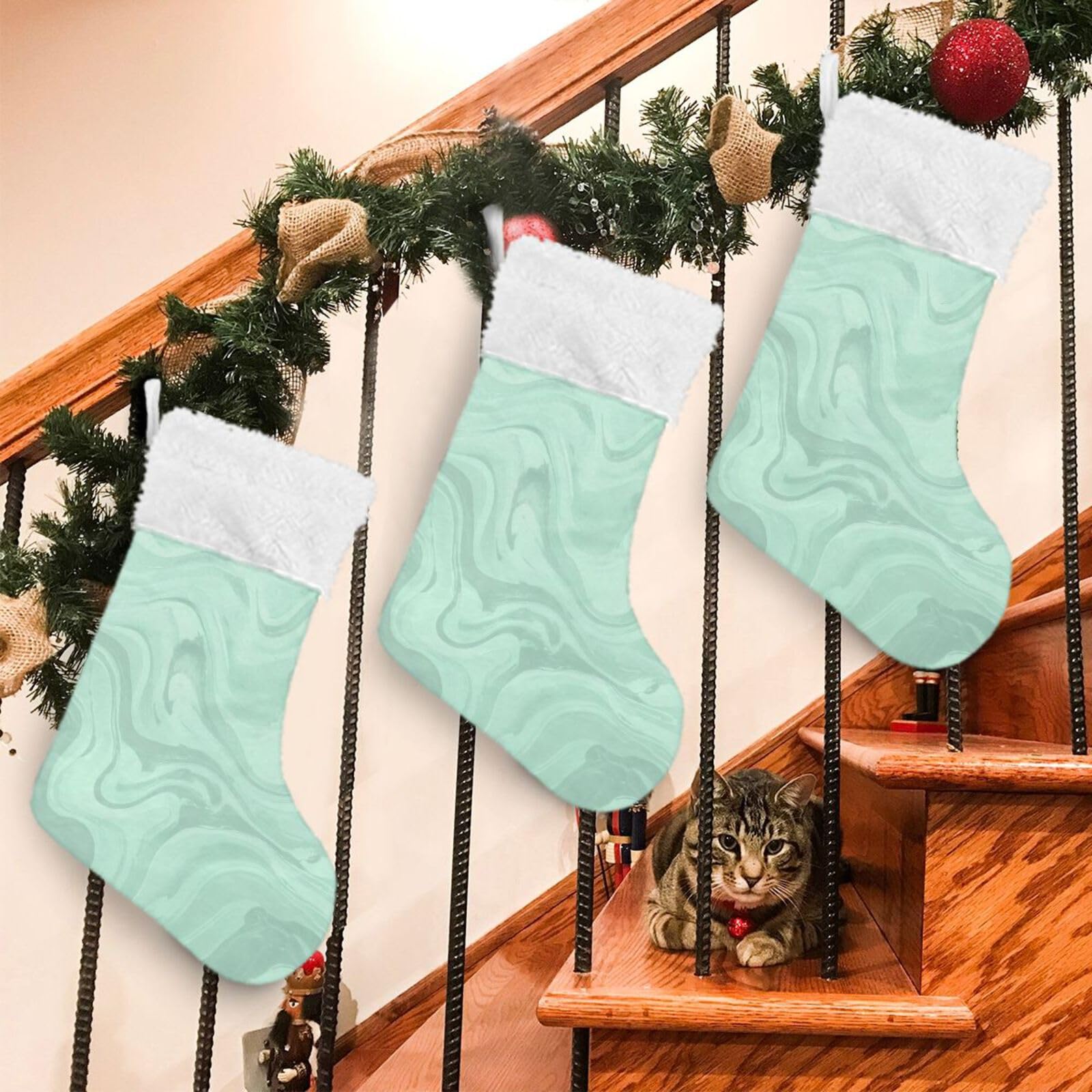 2 Pack Christmas Stocking - Abstract Marble Mint Green Xmas Stockings for Fireplace Decor, 17.7 Inch Holiday Hanging Ornaments | Perfect for Christmas Tree, Mantel Decorations & Festive Gift Giving