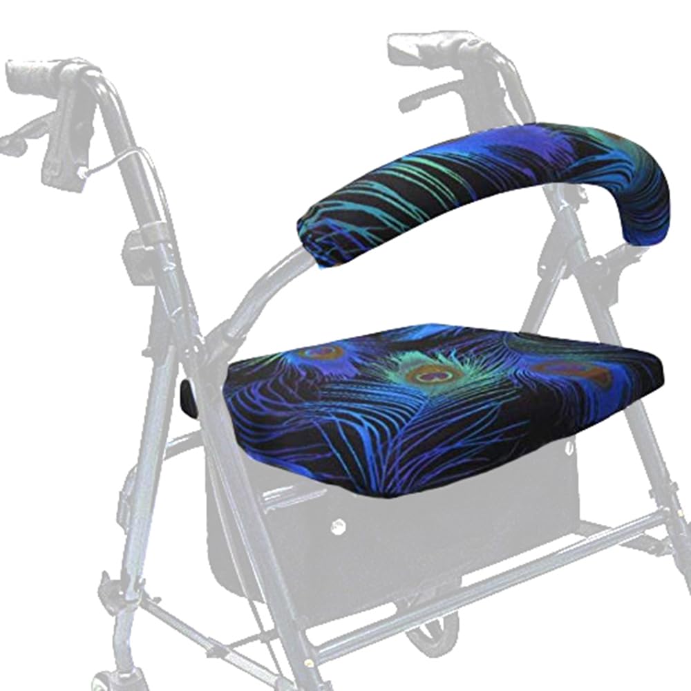 Crutcheze USA Made Rollator Walker Seat and Backrest Covers - Fashionable Designer Accessories for Seniors | Peacock Feathers Pattern | Perfect for Elderly Mobility Assistance and Walker Protection