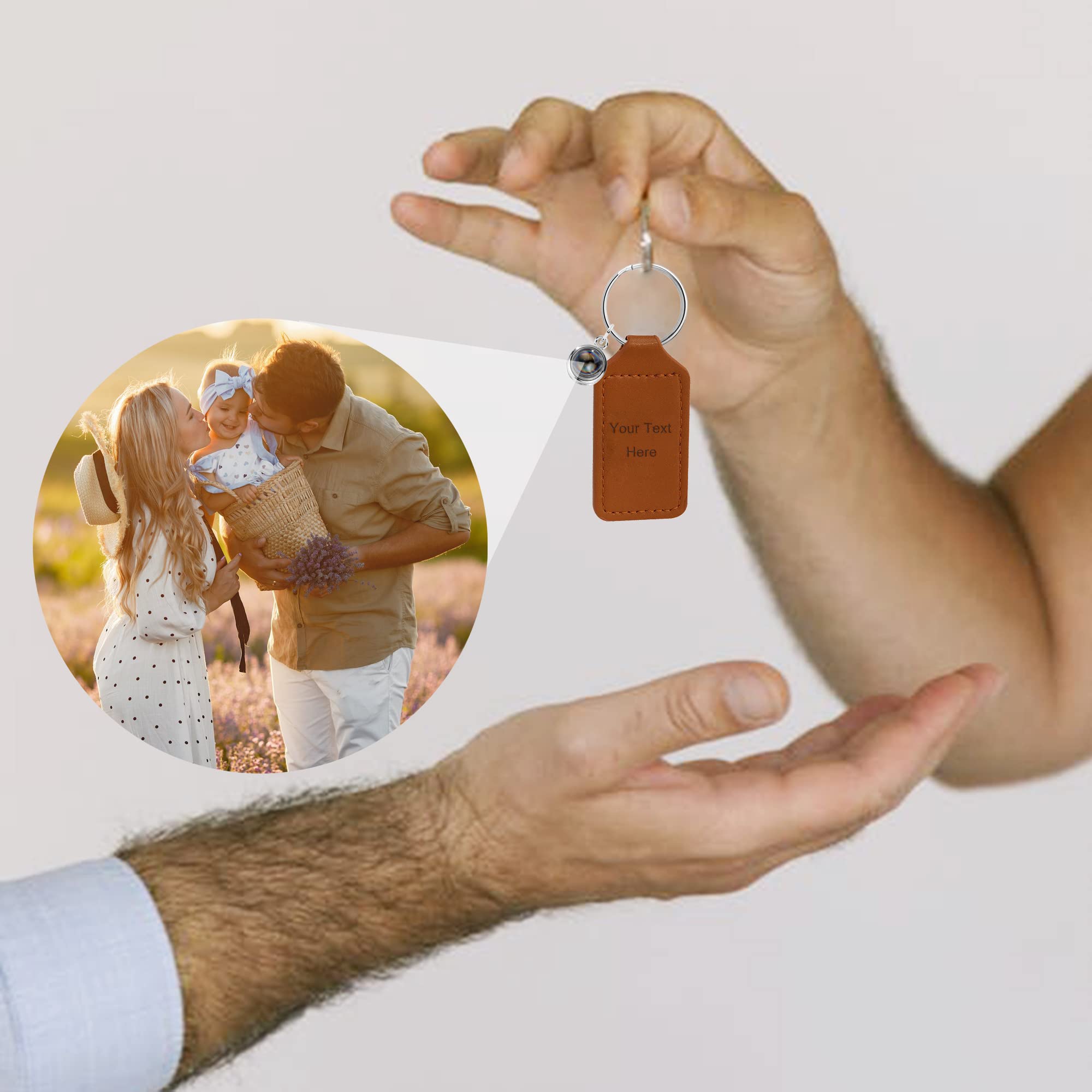 Custom Photo Projection Keychain for Dad - Personalized Engraved Round Pendant with Picture Inside - Unique Father's Day Gift Idea for Birthday, Anniversary & Special Occasions