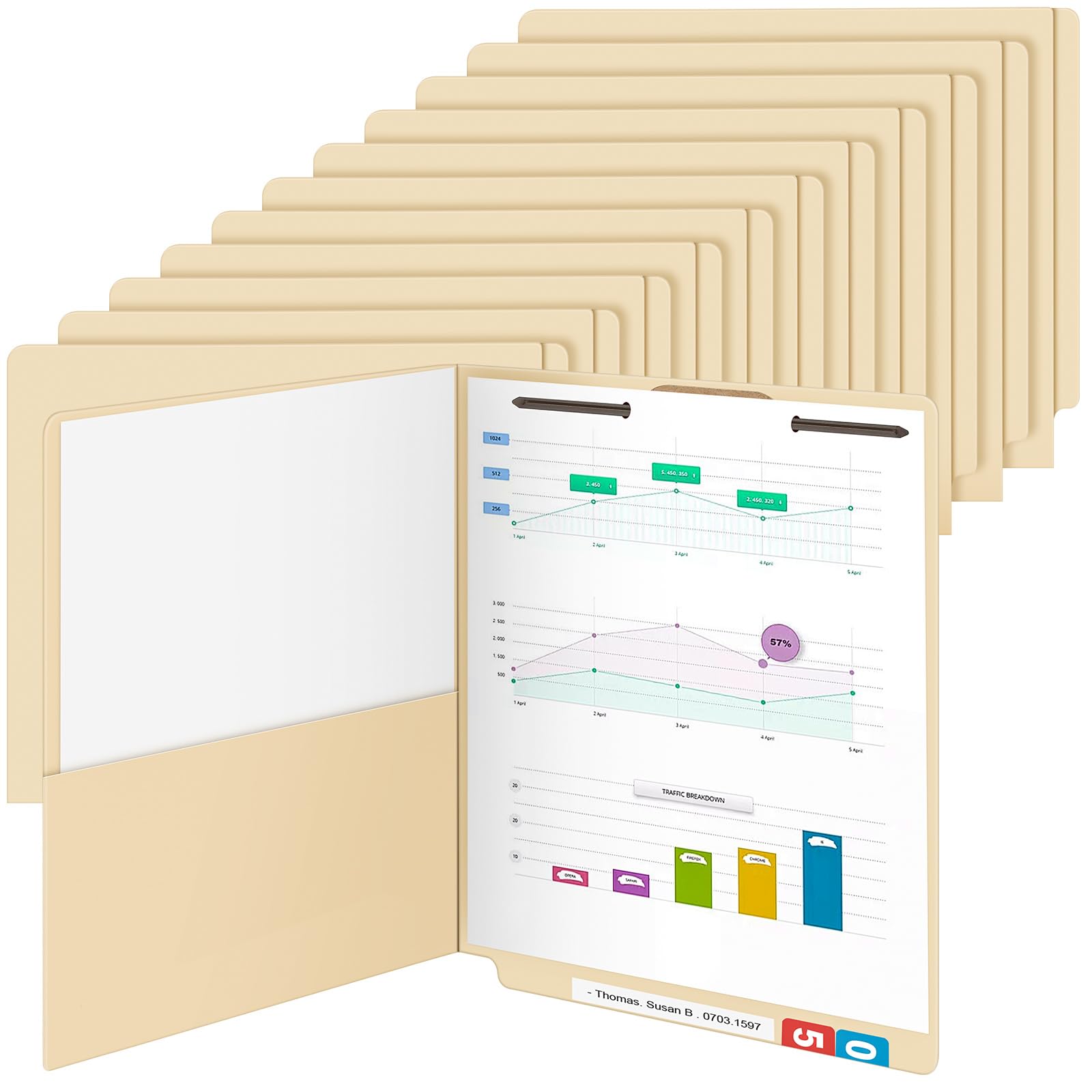 24 Pack Pressboard Classification Folders with Pockets - Large Manila End Tab Fastener File Folders with Prongs for Office, Medical Files, Documents & Reports (9.5 x 11 Inches) - Perfect for Organizing Employee Records, Client Files & Office Paperwork