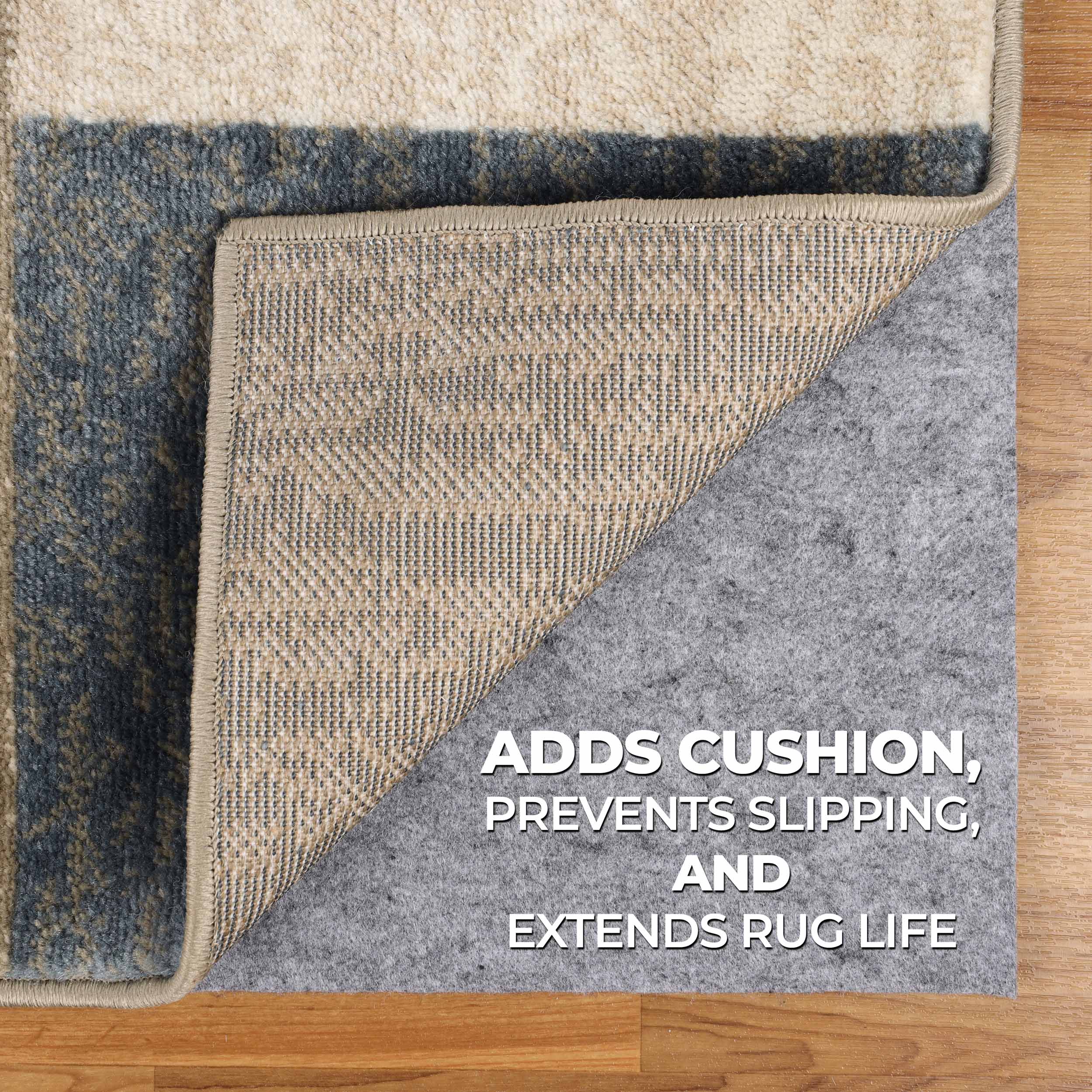 Non-Slip Floor Protector Rug Pad - Polyester Felt & Rubber Grip for Hardwood, Tile & Laminate Floors - Perfect for Living Room, Bedroom & Office Area Rugs