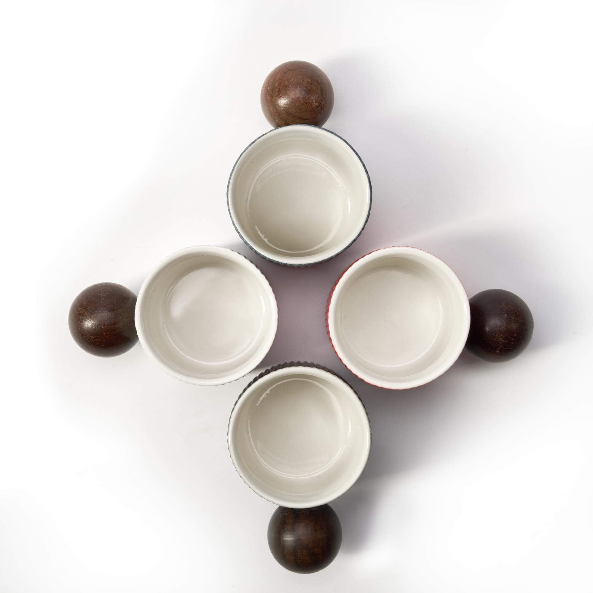 Premium Ceramic Mini Espresso Cups Set - 4pcs Demitasse Cups with Wooden Handles & Vertical Stripes (Black/White) - Perfect for Coffee, Tea, Dessert & Home Decor