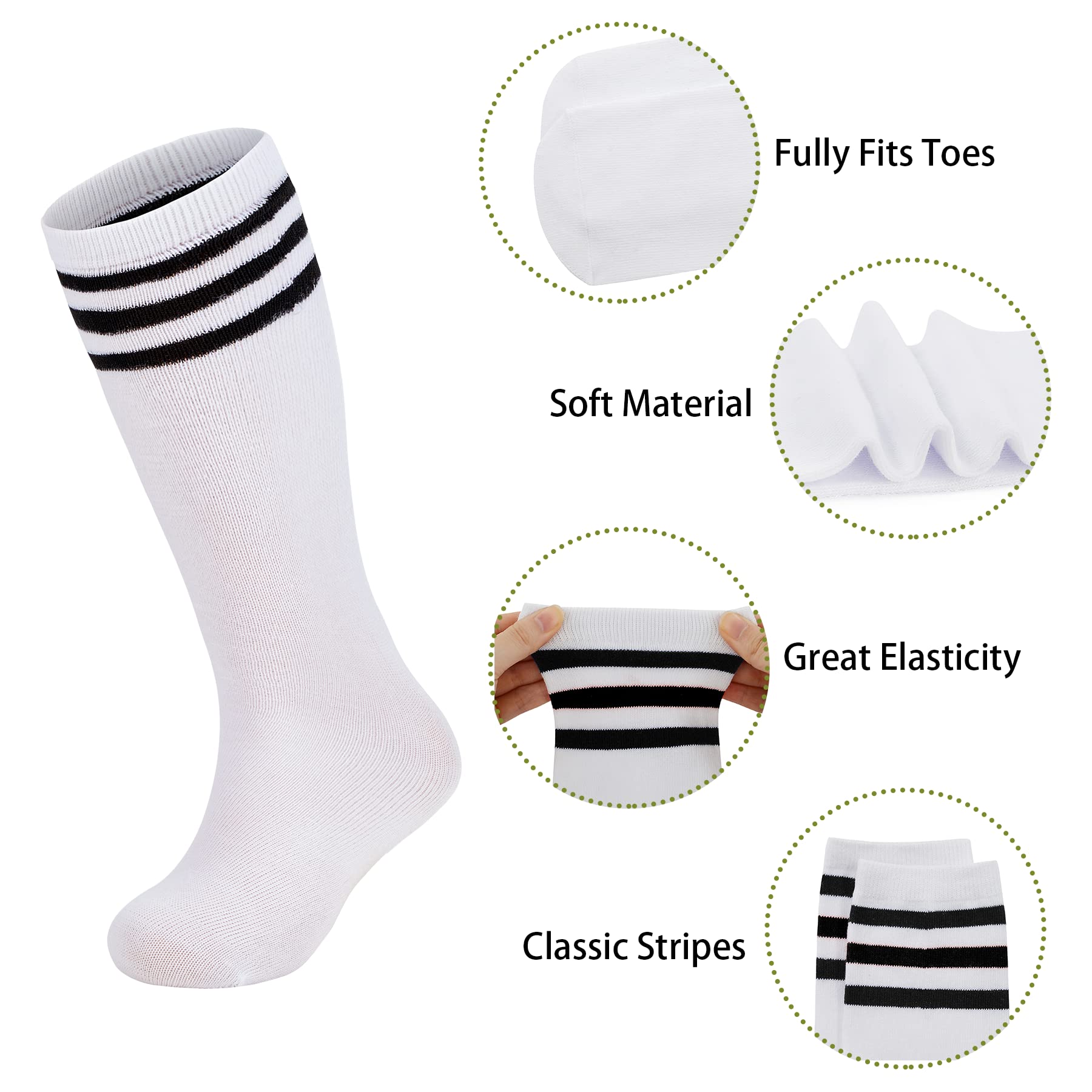 Zando Kids Soccer Socks - Knee High Cotton Athletic Socks for Boys & Girls - Breathable Youth Baseball Socks for Sports & Training - Perfect for Soccer, Baseball & School PE Activities