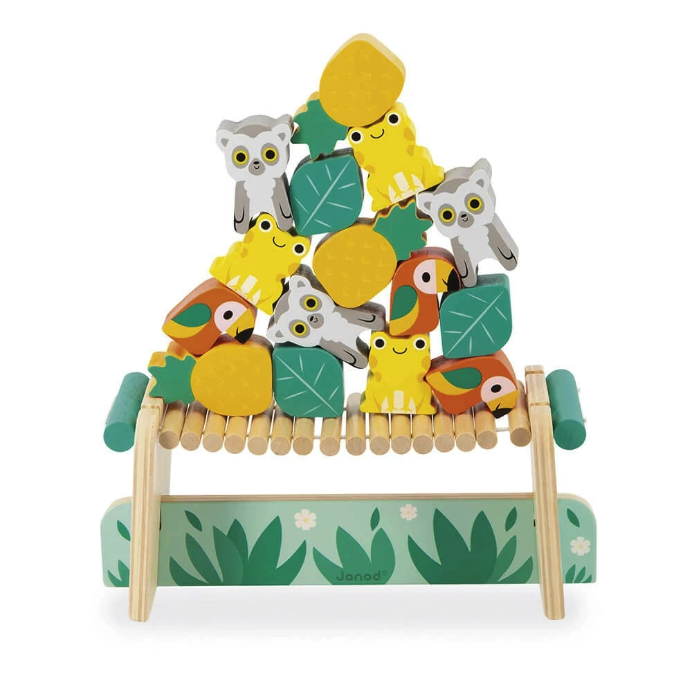 Janod Tropik Tropical Balancing Game - Fun Wooden Stacking Toy for Kids Ages 3+ | Perfect for Family Game Night & Early Childhood Development