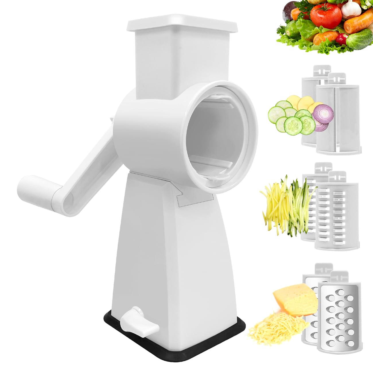 3-in-1 Manual Rotary Cheese Grater with Stainless Steel Blades & Non-Slip Suction Base - Perfect for Grating Cheese, Nuts, Vegetables & Chocolate - Ideal for Kitchen, Camping & Food Prep