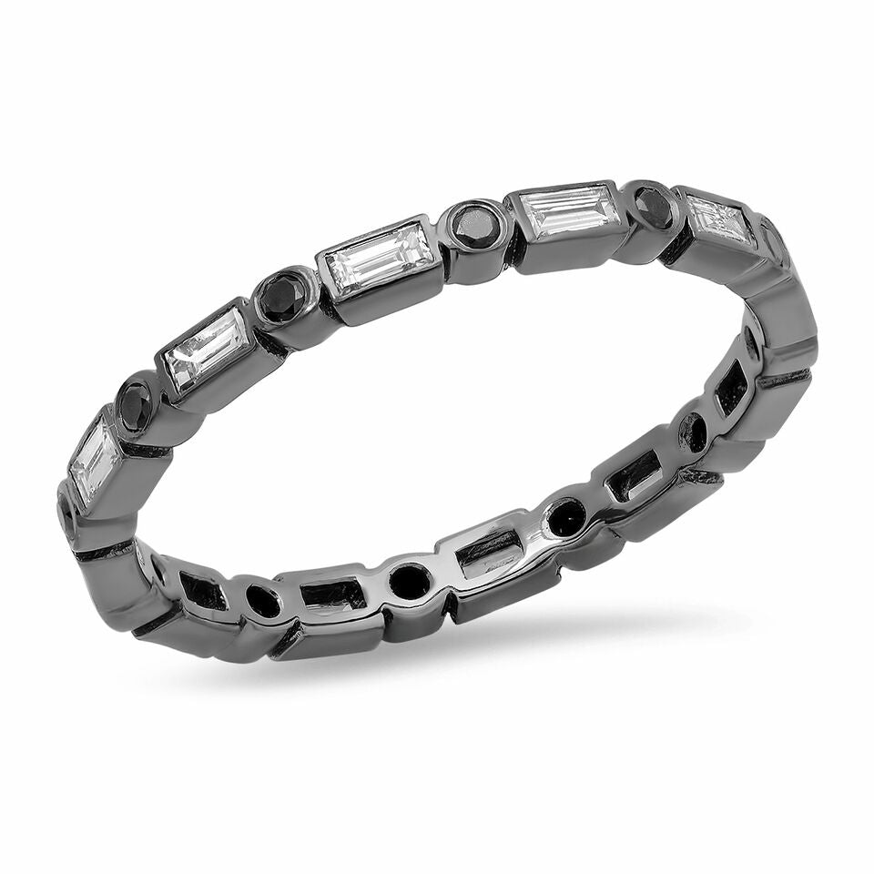 Elegant Baguette Bezel Eternity Band Ring - 14K Gold or Sterling Silver Stackable Wedding Band for Women - Perfect for Anniversaries, Engagements & Everyday Luxury Jewelry