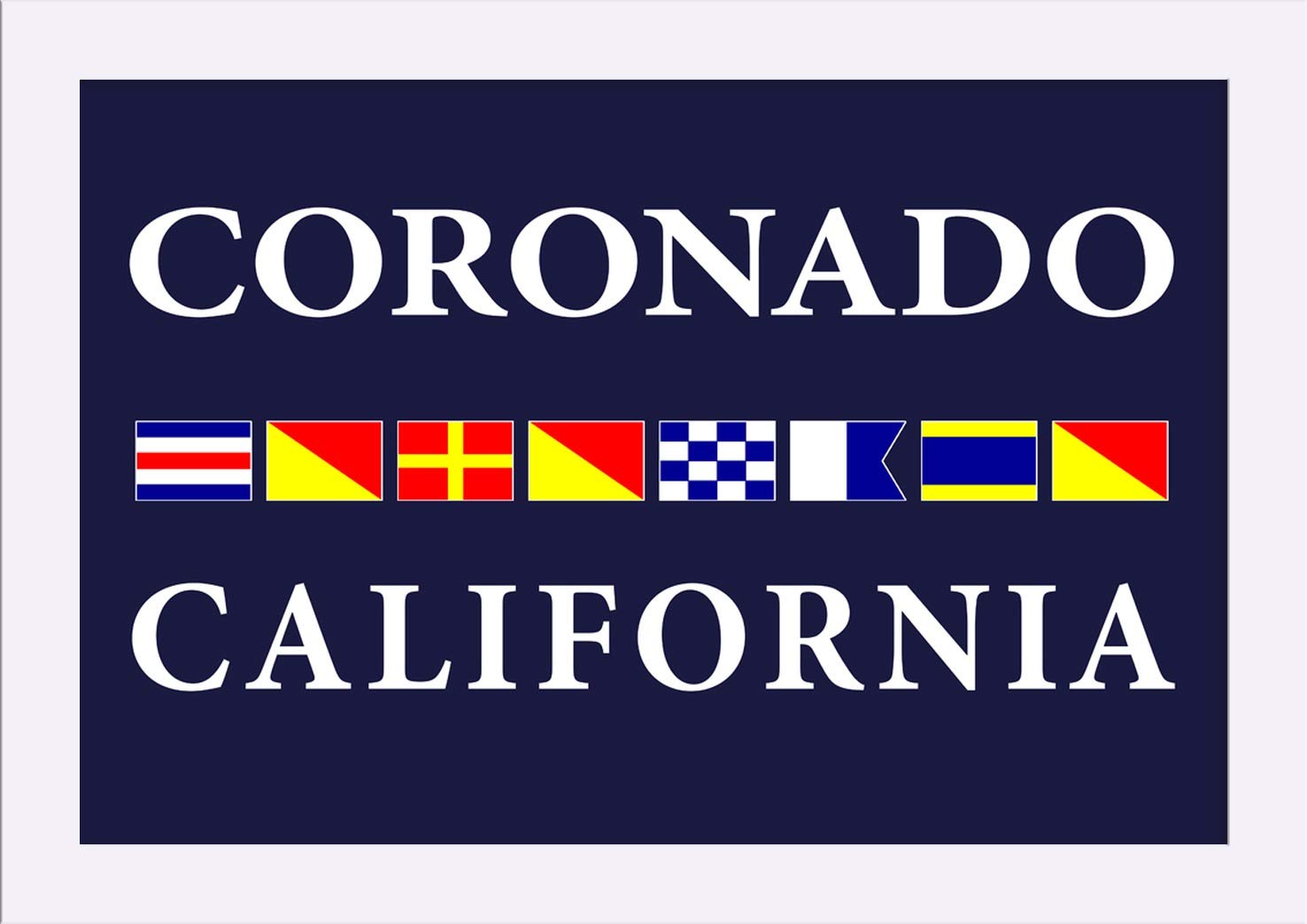 Coronado California Nautical Flags - 12x18 Giclee Fine Art Print with Recycled Wood Frame in White | Coastal Home Decor, Beach House Wall Art, Nautical Theme Room