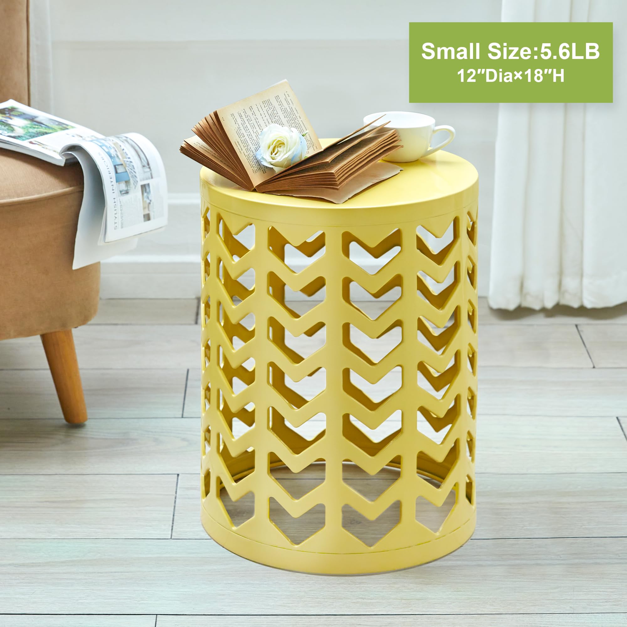 Y&M Set of 3 Round Nesting Metal Coffee Tables - Indoor/Outdoor Side Tables, End Tables, Plant Stands & Decorative Stools - Heavy Duty Yellow Garden Furniture (Perfect for Living Room, Patio, Balcony & Office Decor) - Ships from USA