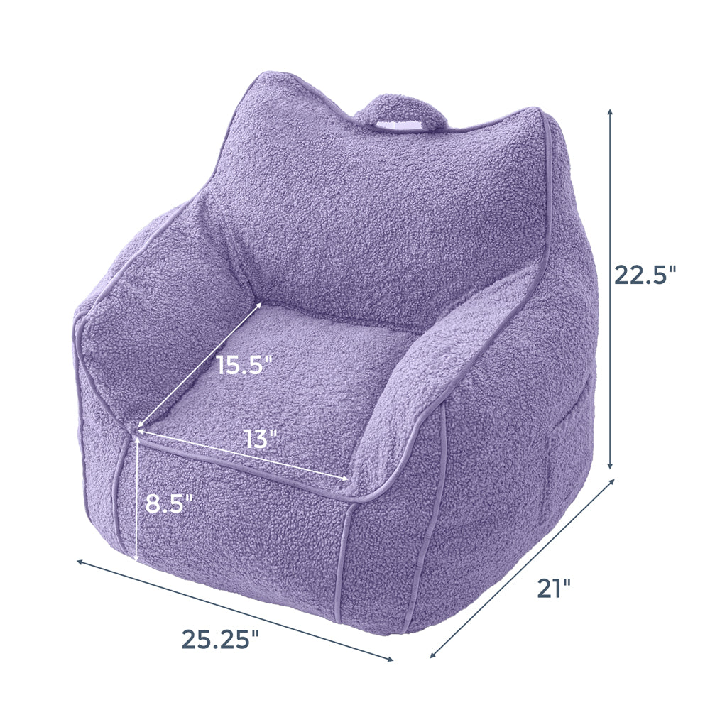 MAXYOYO Kids Bean Bag Chair - Soft Sherpa Bean Bag Couch with Decorative Edges for Children's Room | Comfortable Seating for Playroom, Bedroom & Reading Nook (Purple)