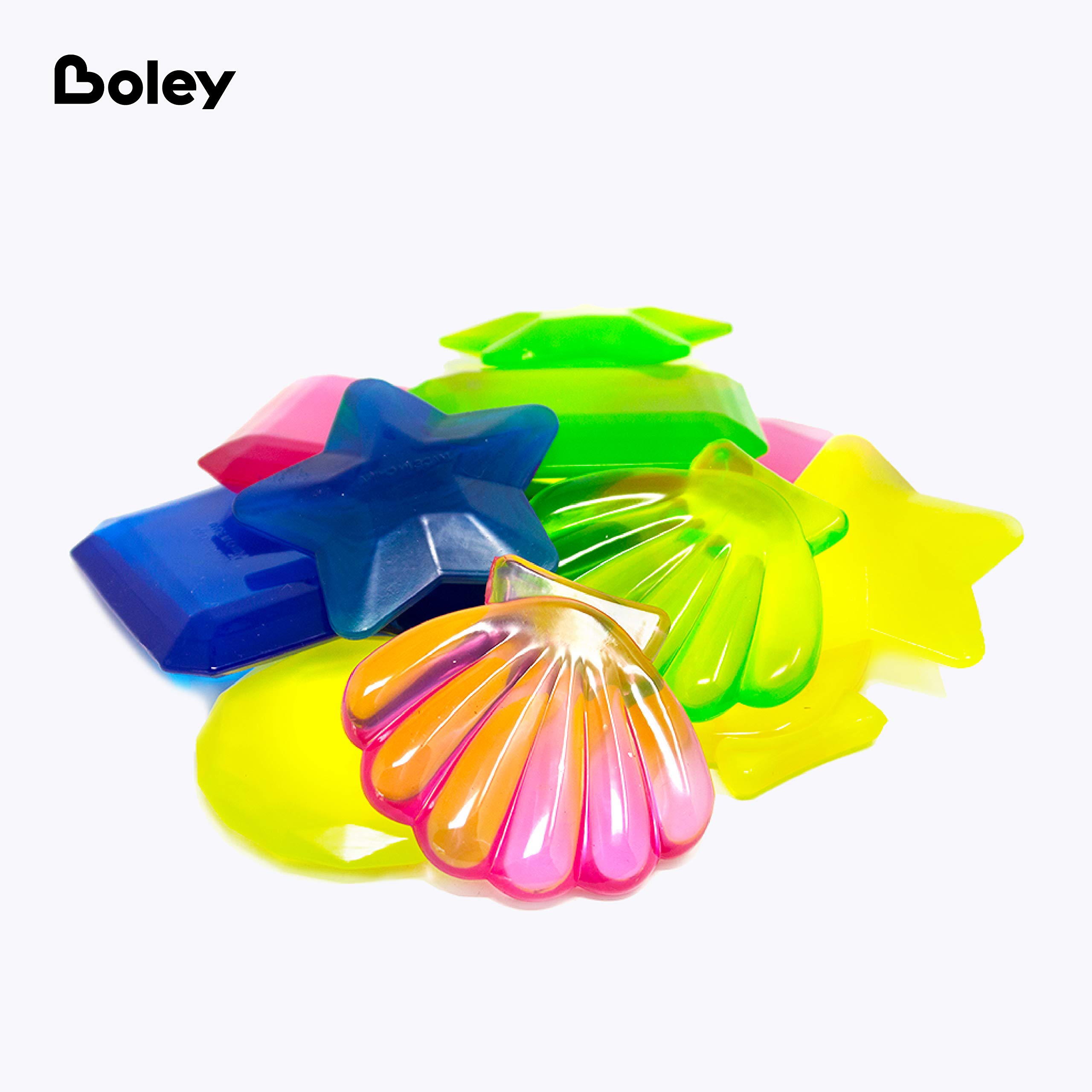 Boley Dive Gems Swim Toys - 12 Pack Sinking Pool Diving Toys for Kids & Toddlers - Bath & Water Game Toys with Sea Shells, Stars, Circles & Rectangles - Perfect for Pool Parties, Swimming Lessons & Summer Fun